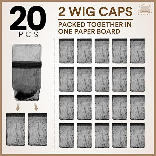 Miniatura 3 de Teenitor Juego de 20 gorras calvas, transpirables, invisibles, para encaje frontal, gorras transparentes, color negro