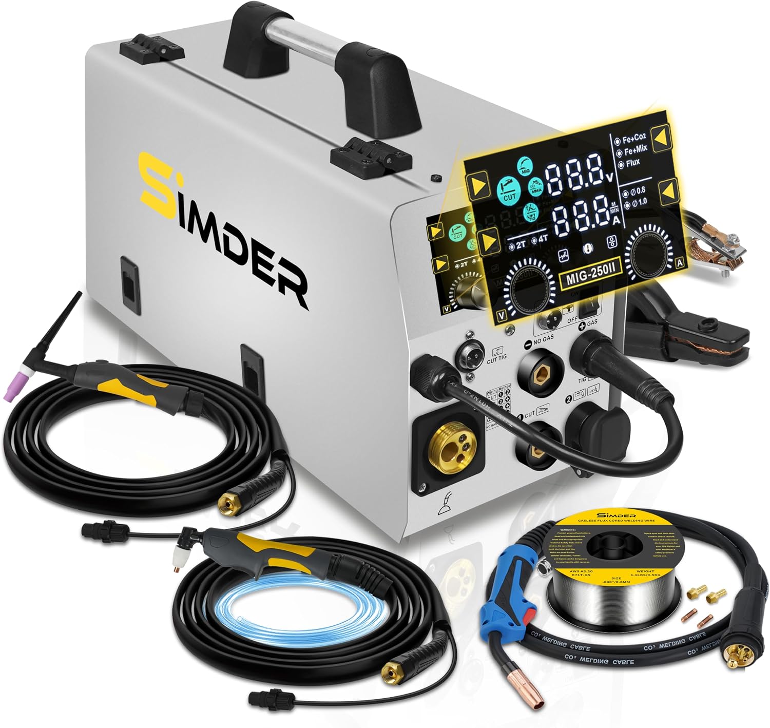 SSimder 6-in-1 MIG Welder & Plasma Cutter 160A Gas MIG/Flux Core/Lift TIG/Stick/Cut Combo 110V 220V 35A Air Cutting for Auto Repair DIY & Small Workshop