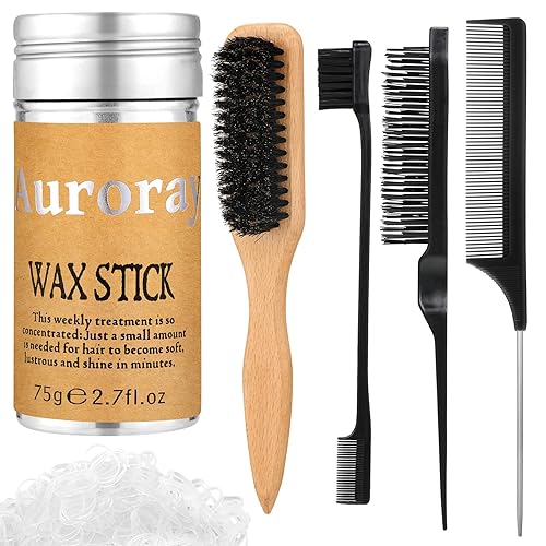 Cepillo de cerdas de jabalí con cepillo de cerdas anchas de jabalí, barra de cera para el cabello, 500 bandas elásticas de goma para mujeres y