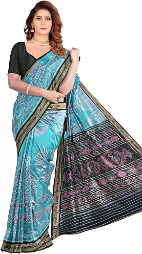 NUAPATANAPATA Women's Ikkat Sambalpuri Cotton Saree with Blouse Piece Traditional Handloom Weave from Odisha | Ideal for B...
