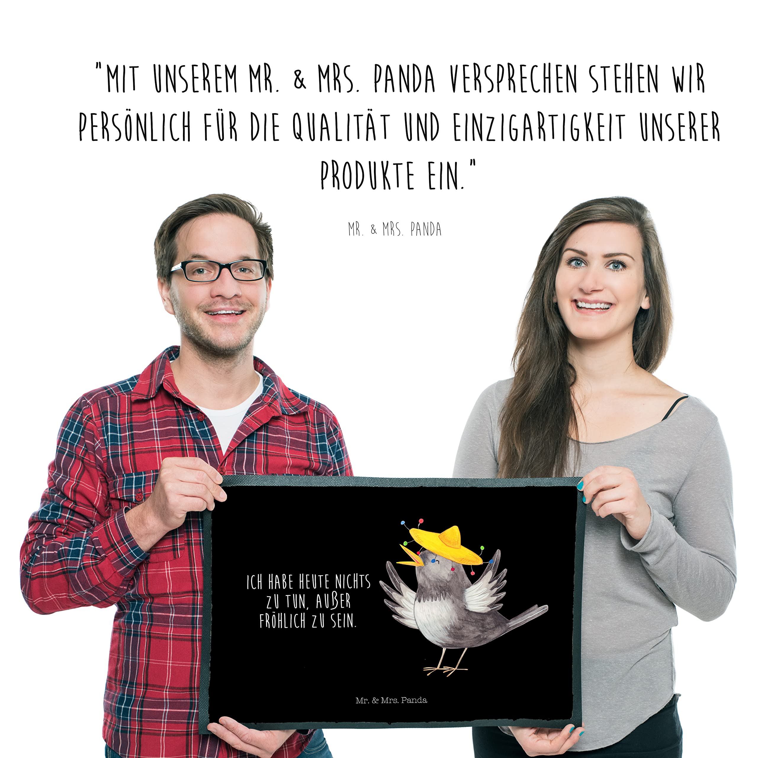 Mr. & Mrs. Panda 50 x 75 cm Fußmatte Rabe Sombrero - Geschenk, lustige Sprüche, Fußabstreifer außen, Gummimatte, Vogel, Fußmatten, Elster,