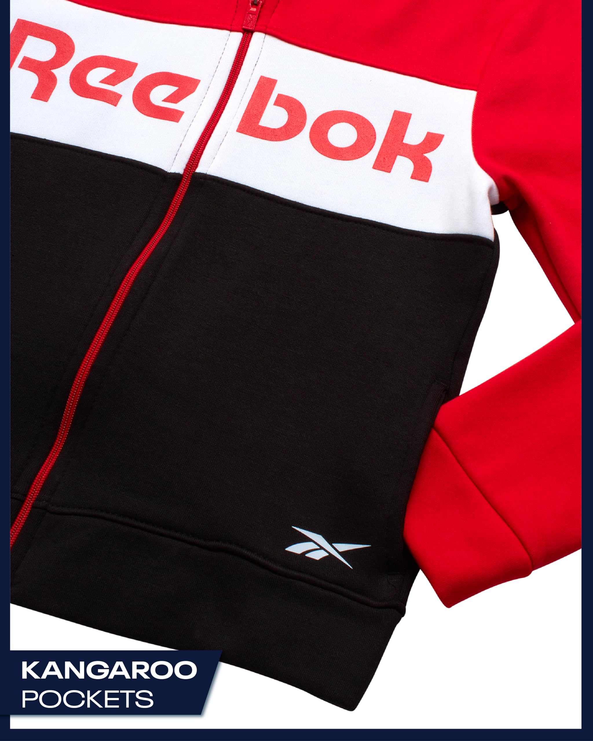 Reebok Kleinkind Jungen Trainingsanzug – 2-teiliges gemütliches Fleece-Outfit für Kleinkinder, Jungen, Outfits mit Reißverschluss und Kapuzen-Sweatshirt und Jungen-Jogginghose