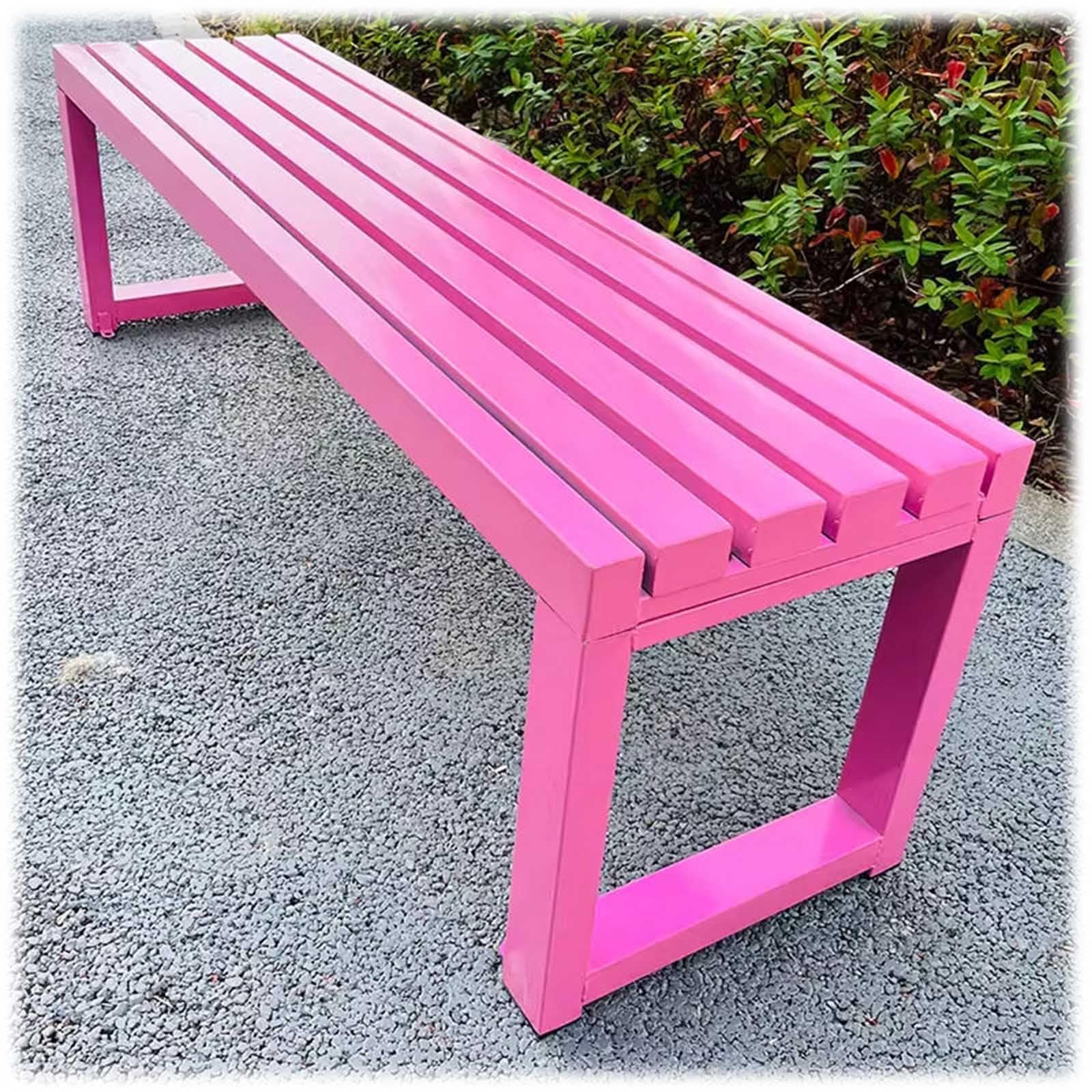 Generico Panchina da Esterno Rosa Resistente, Seduta da Parco in Metallo Impermeabile, arredo da Giardino Senza Schienale, Sedia Multifunzionale a doghe da 120 cm per Veranda, terrazza e Giardino
