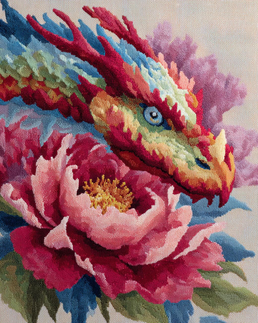 AMBATTERY Latch Hook Rug Kit Dragon and Peony 80x160cm