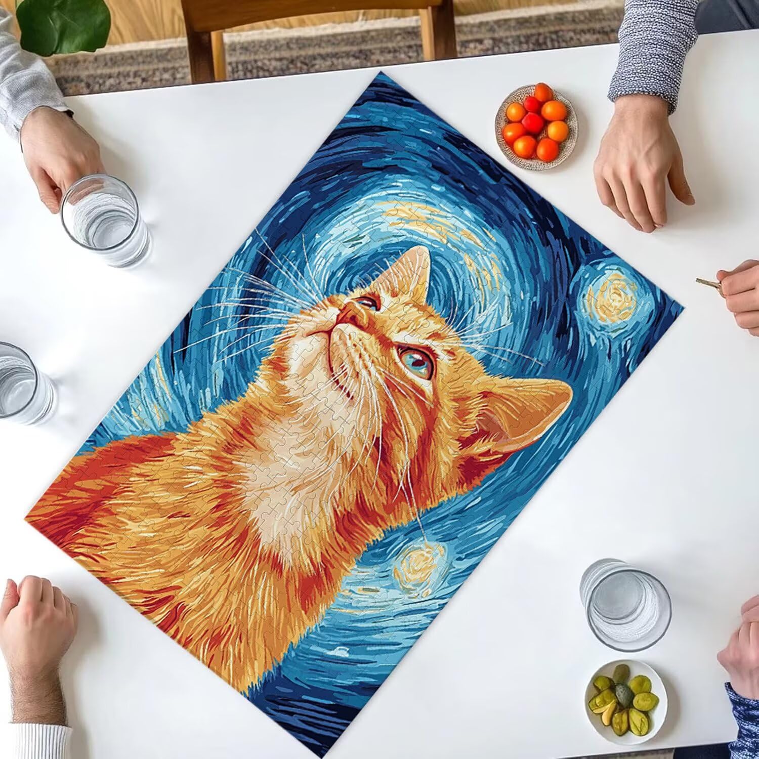1500 Pezzi di Puzzle, gatto arancione stelle1500 Pezzi di Puzzle per Adulti, Regalo di Anniversario e Natale, Decorazione Della Casa, Prevenzione Della Degenerazione Cerebrale Negli Anziani v-487
