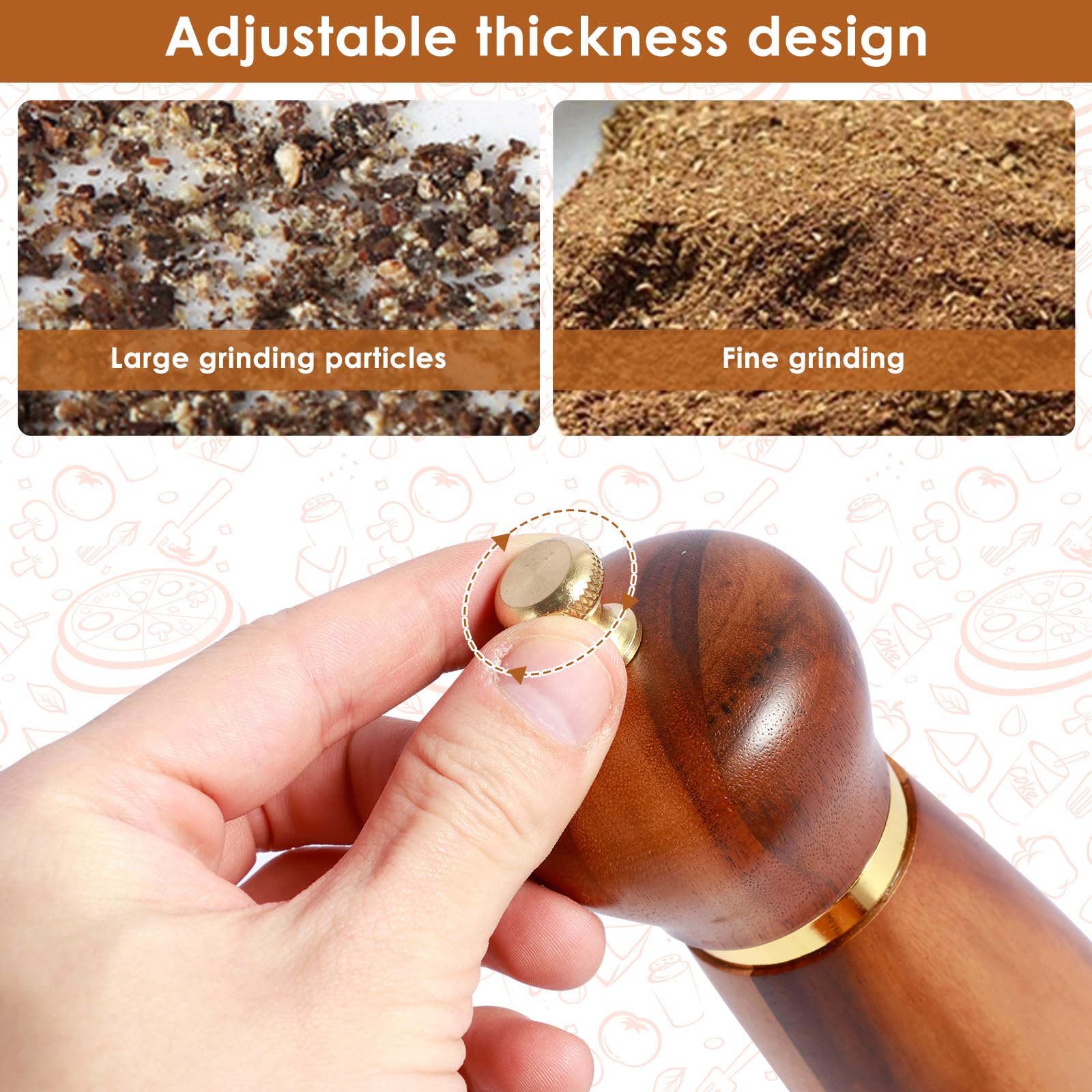kjcbkcb Wood Salt and Pepper Grinder Set, Salt Grinder Set Adjustable Salt Pepper Mill Grinder Manual Salt and Pepper Shakers with Ceramic Core Wood Pepper Mill for Home Kitchen
