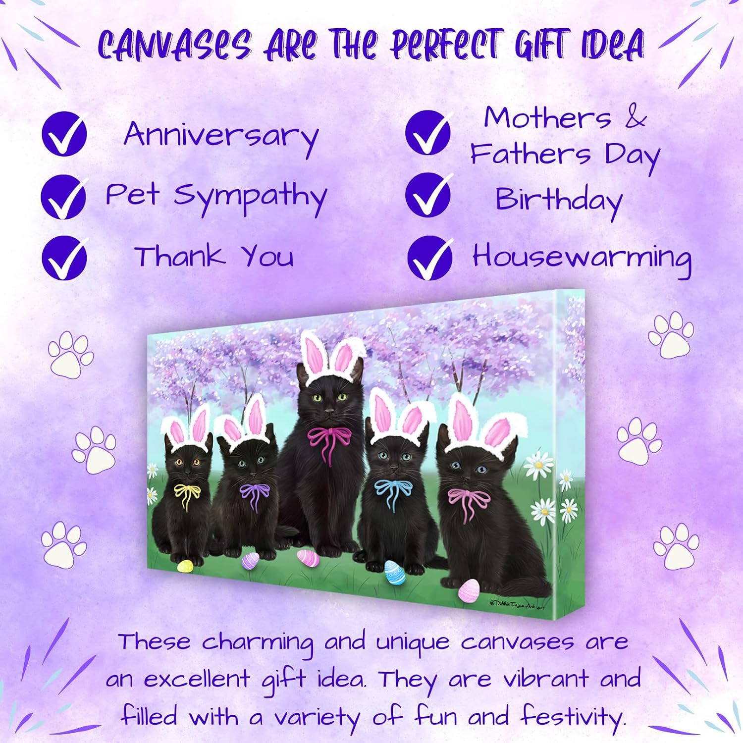 Doggie of the Day Easter Family with Black Cats Canvas Wall Art - Premium Quality Ready to Hang Room Decor - Flat Rolled 16" x 20"