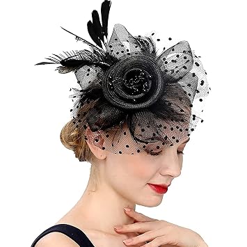 Fascinators Hat for Women Kentucky Derby, Tea Party, Weddings - Flower, Cocktail, Mesh, Feathers Hair Clip, Black
