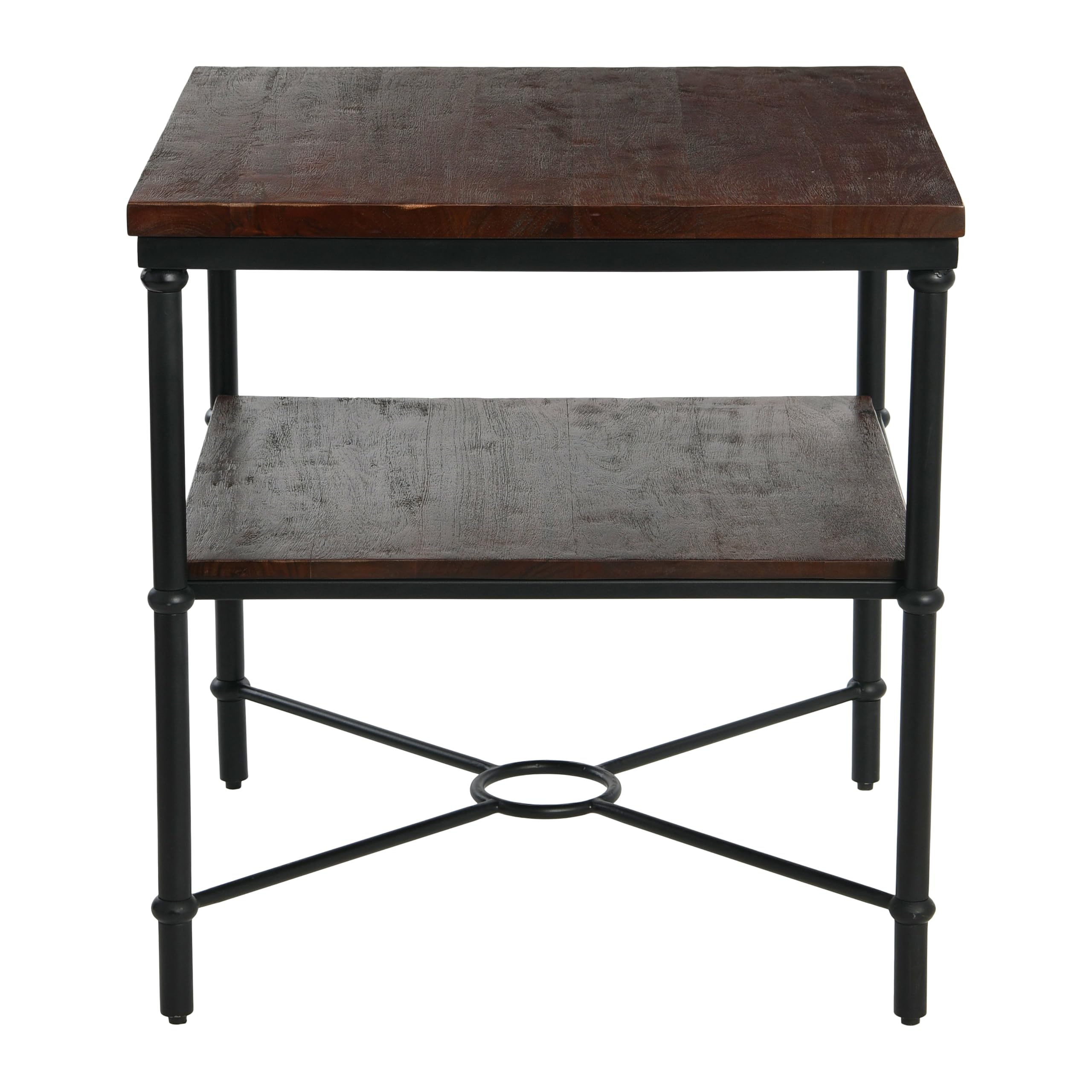 Creative Co-Op Saratoga Rustic Solid Wood and Metal End Table with Storage Shelf, Dark Chestnut Finish