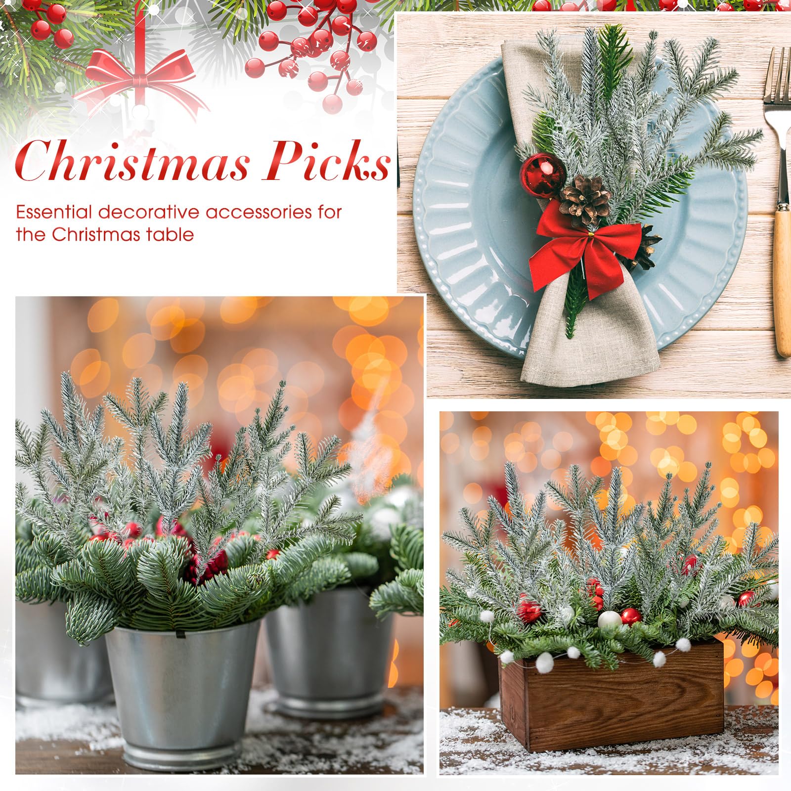 Yunlly Künstliche Tannennadel-Zweige für Weihnachten, 4 Stile, Girlande, Grünpflanze, Winter, künstliche Stiele, Weihnachtsbaum-Picker für DIY-Kranz, Mittelstück, große Dekoration für Zuhause, Winter,
