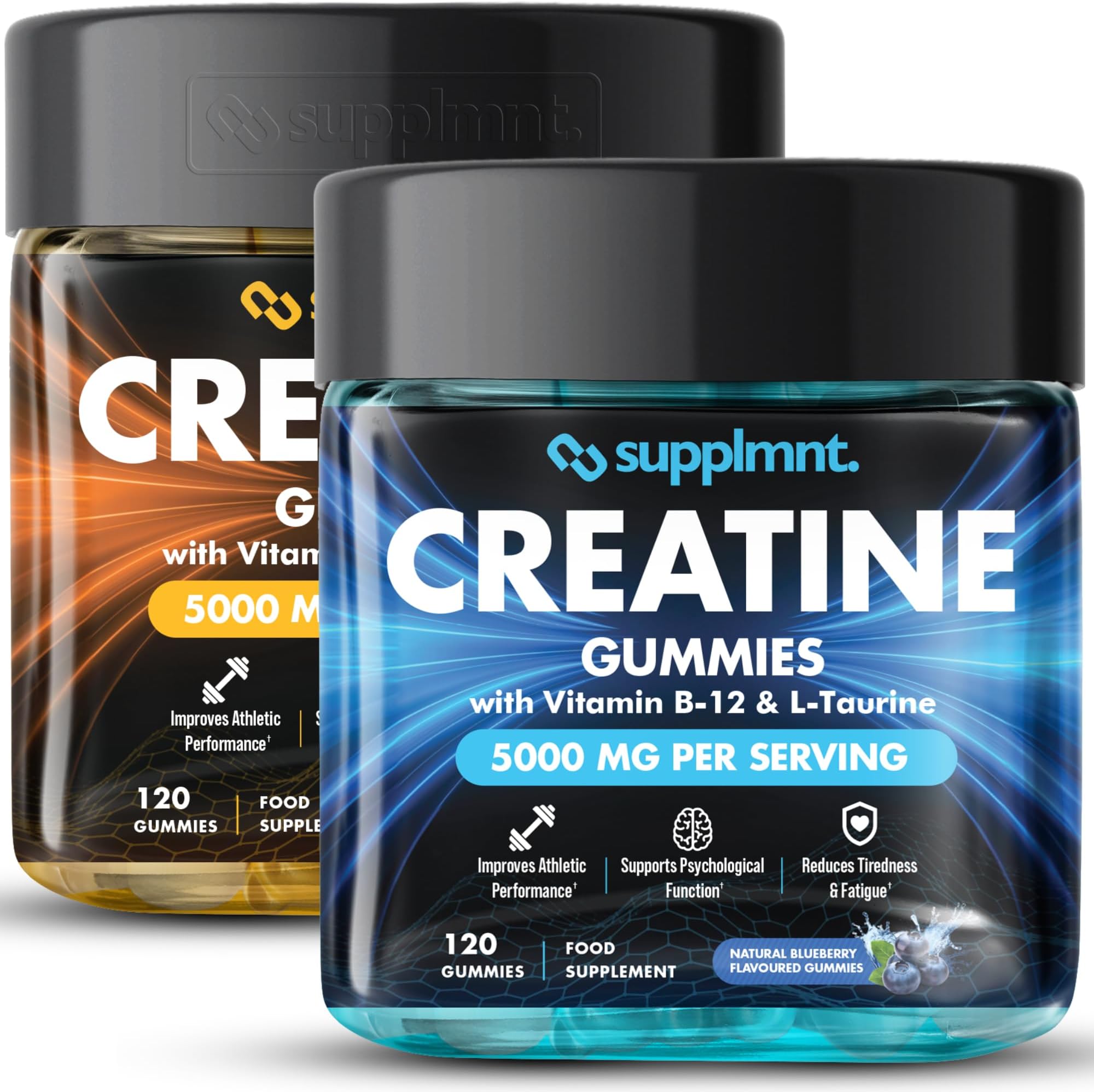 Creatine Gummies 5000mg 120ct Max Strength Muscle Growth/Recovery Supplements for Men & Women Creatine Monohydrate Plus B12 and L-Taurine, Blueberry and Pineapple Flavour, Dual Pack
