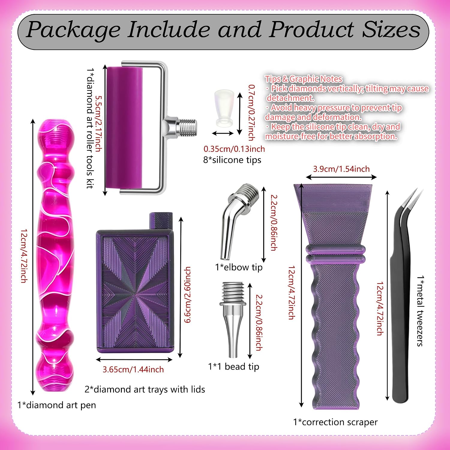 Vacuum Diamond Art Pen No Wax & No Electricity Needed, Drill Bead Dot Pens Accessories Kit with Screw Metal Tip Roller and Silicone Tips, Diamond Painting Trays with Lid and Straightener (Rose Red)