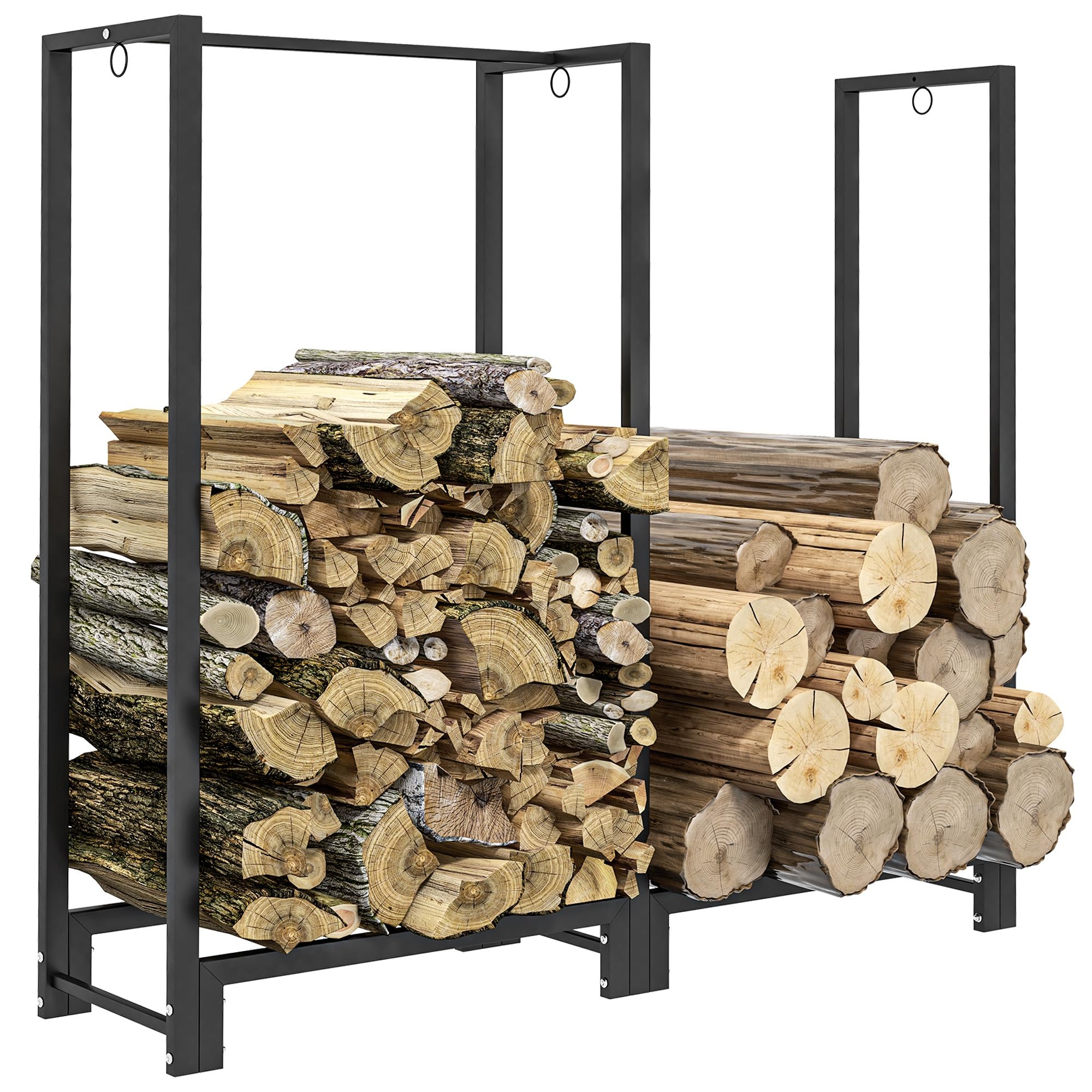 Outsunny Portalegna da Esterno a 2 Sezioni, Portalegna per Camino con 6 Gambe e 3 Anelli, 123x32x115 cm, Nero