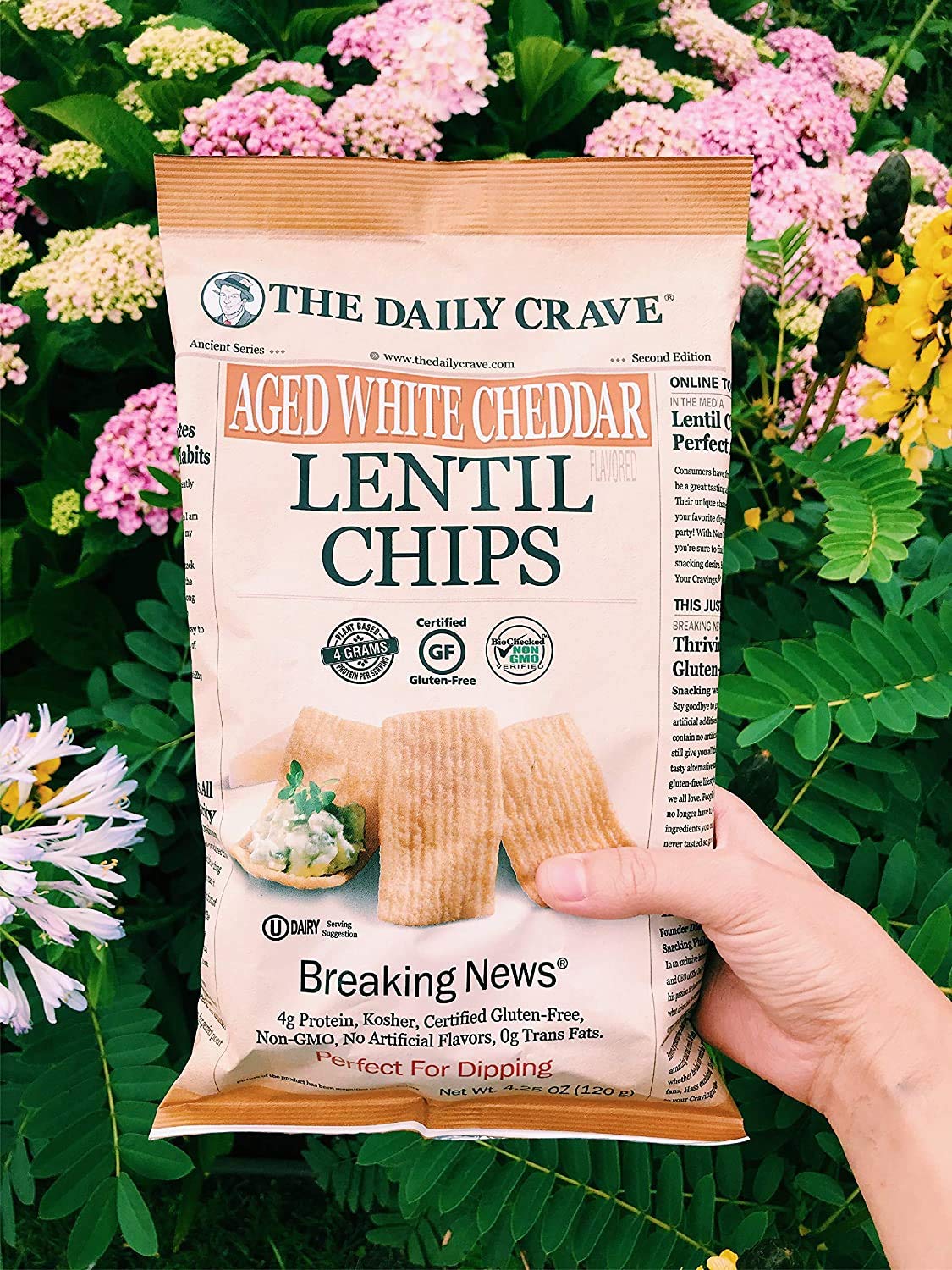 The Daily Crave Aged White Cheddar Lentil Chips - 4 G Protein, Gluten-Free, Non-Gmo, Kosher, Crunchy, 4.25 Ounce (Pack Of 8)