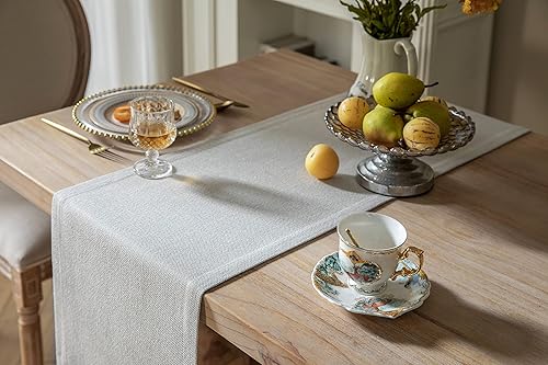 Miniatura 4 de ZeeMart Camino de mesa de arpillera estilo granja de 90 pulgadas de largo, camino de mesa de comedor tejido rústico gris para uso diario, 14 x 90