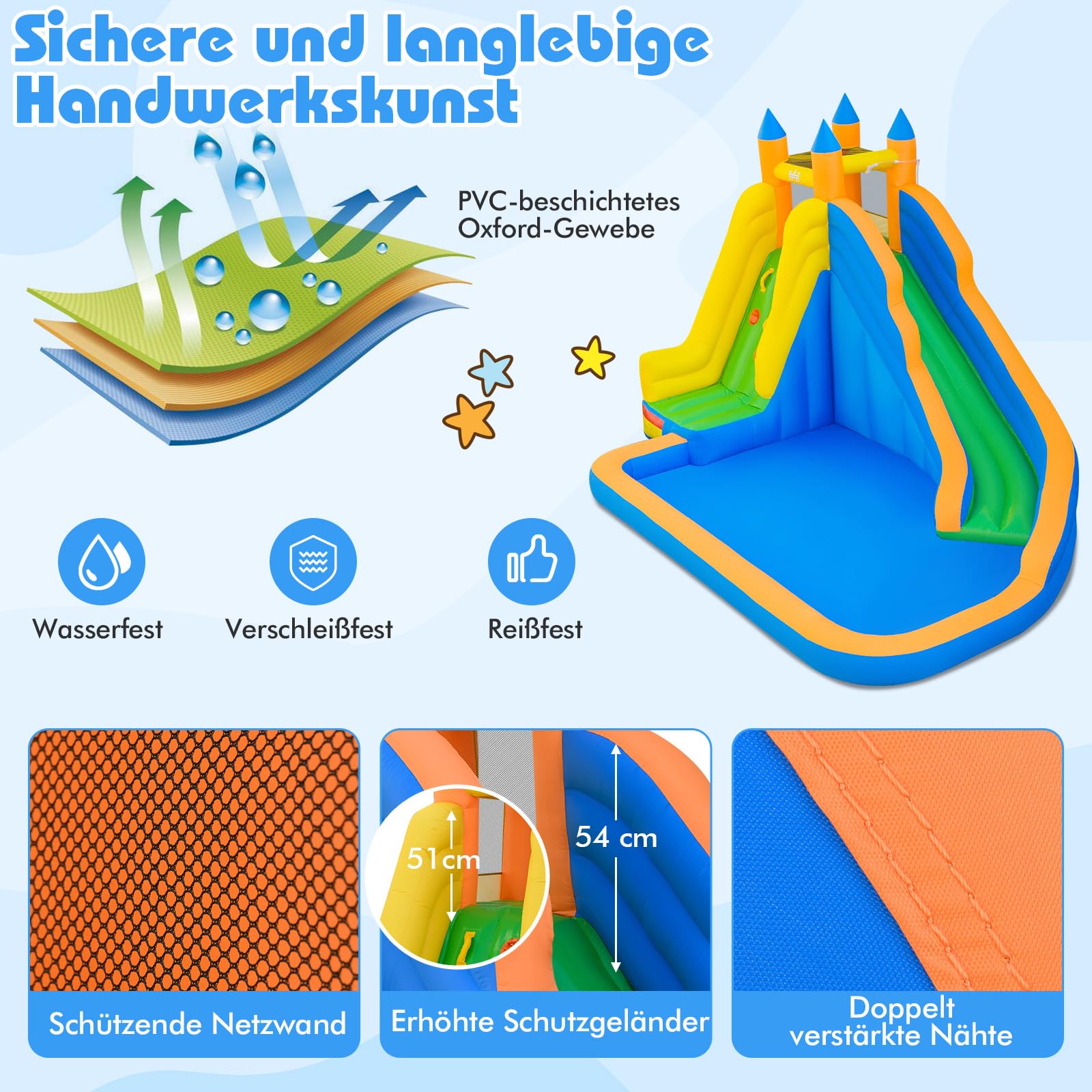 COSTWAY Hüpfburg mit Rutsche, Kletterwand & Planschbecken, Wasserhüpfburg für Kinder ab 3 Jahren, Wasserpark für Außenbereich, 400 x 309 x 245 cm