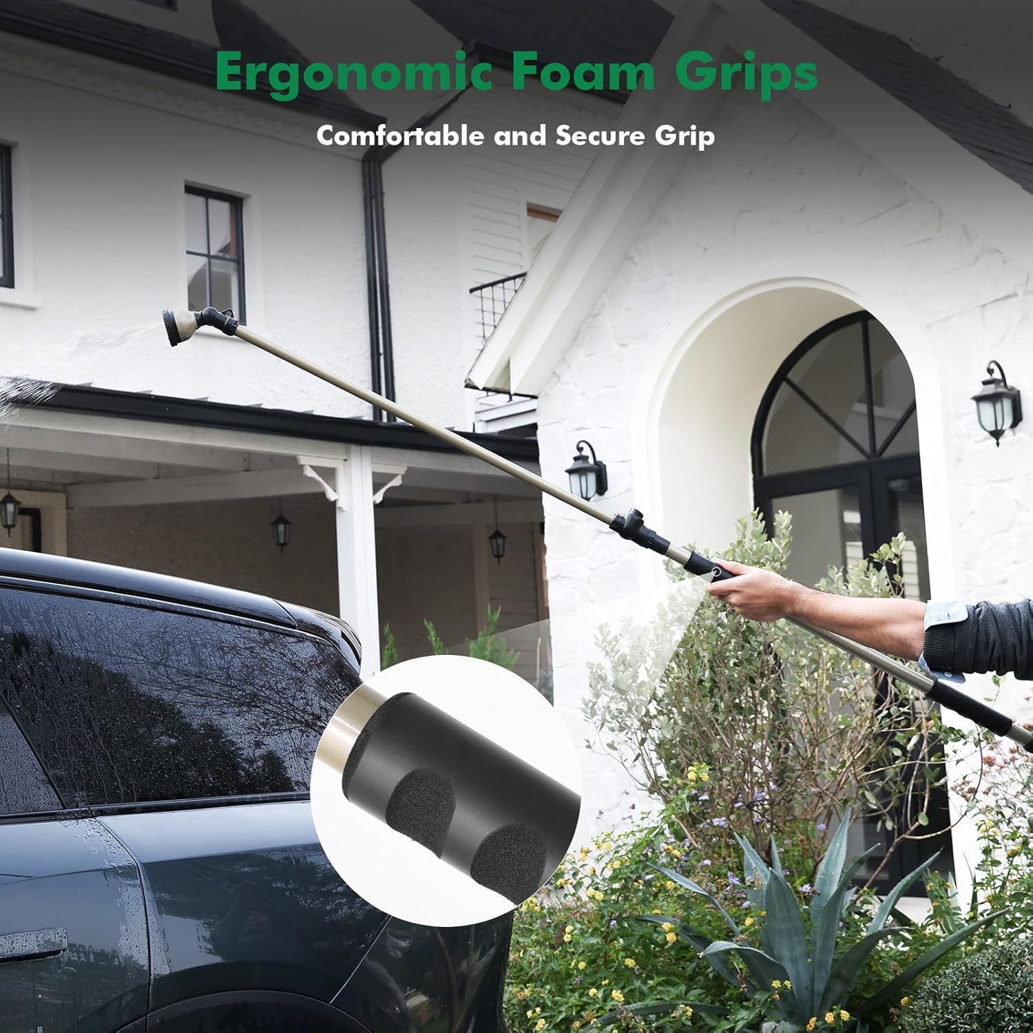 RESTMO Extra Long All Metal Telescoping Watering Wand, 180° Adjustable Ratcheting Head | 4 Spray Patterns | Thumb Flow Control, Perfect Garden Hose Sprayer to Water Hanging Baskets, Shrubs