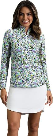 IBKUL UPF 50+ Sun Protection, Icefil Cooling, Moisture-Wicking Sonia Long Sleeve Mock Neck Top