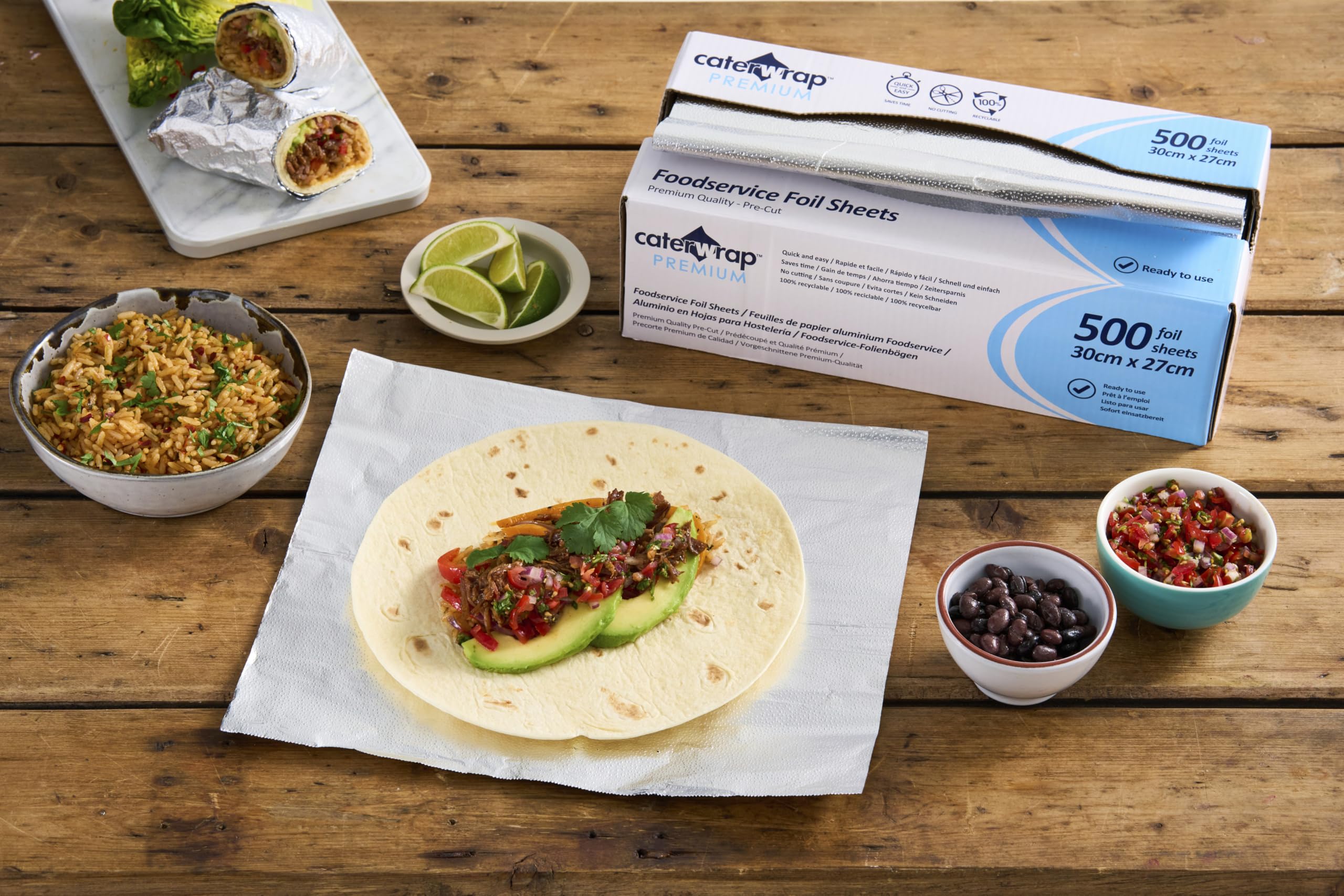 Caterwrap - Fogli di alluminio per catering, fogli singoli facili da avvolgere, 500 fogli..