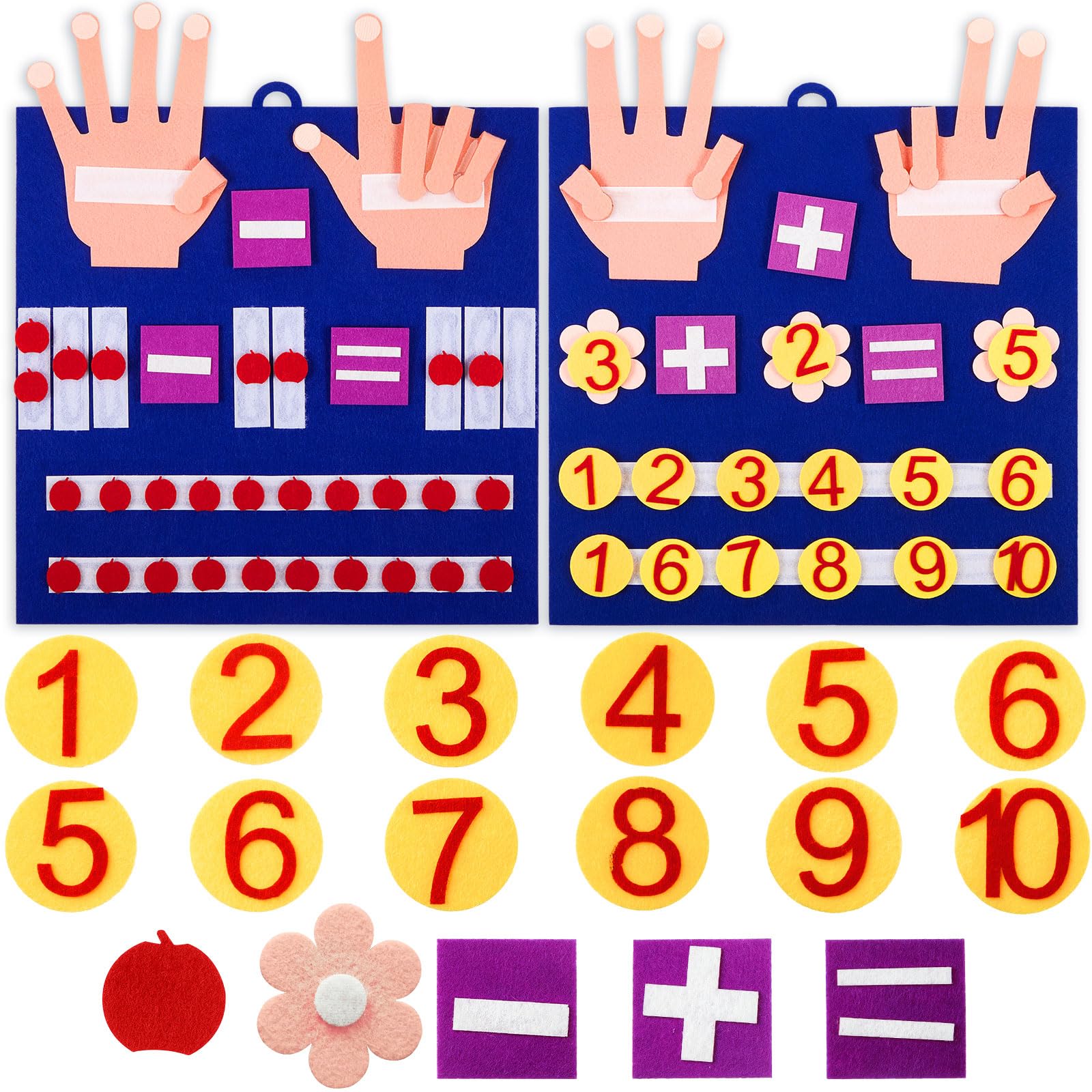 Deekin 2 Sets Learning Toys for Toddlers Math Felt Finger Number Board Set Educational Number Counting Blocks for Kids Montessori Toys(Skin Color) - magnetic and felt playboards | Mubboo
