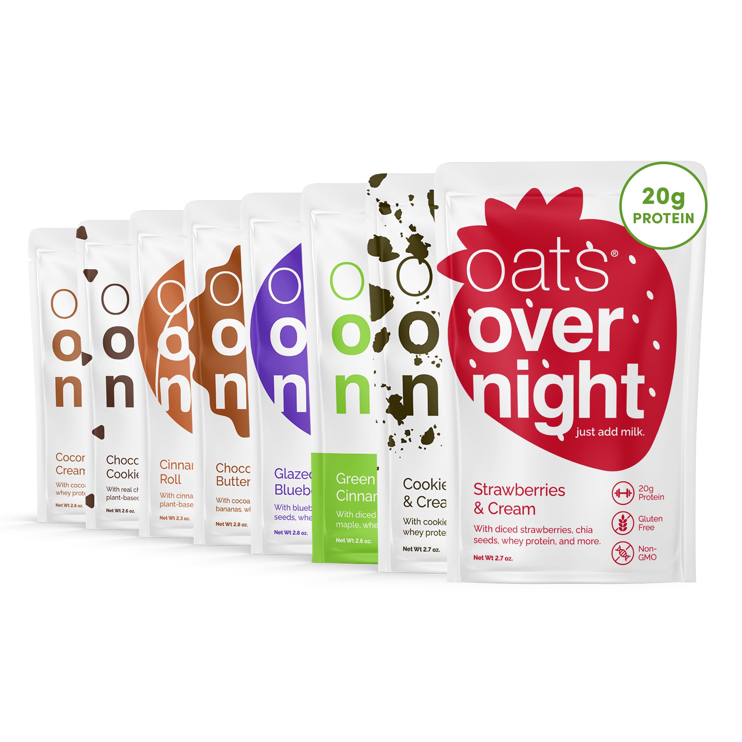 Oats Overnight Party Variety Pack - High Protein, High Fiber Breakfast Protein Shake - Gluten Free Oatmeal, Non GMO High Protein Oatmeal - Cookies & Cream, Coconut Cream Pie & More Flavors (16 Pack)