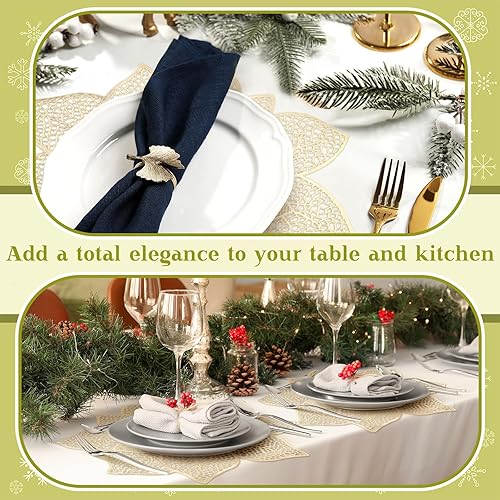 Miniatura 4 de Bencailor 12 manteles individuales redondos dorados con diseño de flores, manteles individuales de vinilo prensado, manteles metálicos para