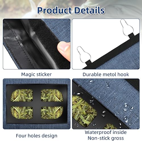 Miniatura 6 de Bolsa de alimentación de heno para conejos, bolsa de alimentación colgante de heno para chinchilla, hámster, conejo, animal pequeño, mascota