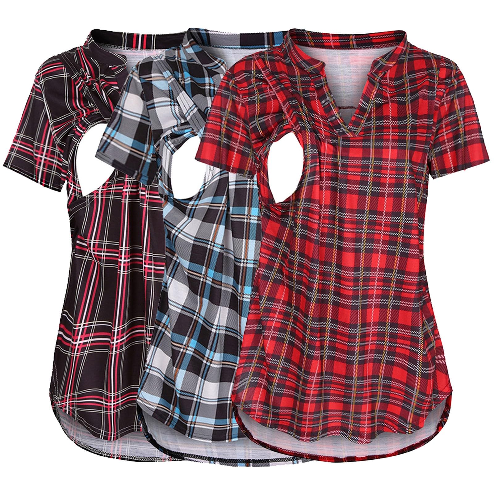 Lot de 3 t-shirts d'allaitement à manches courtes et col en V pour femme