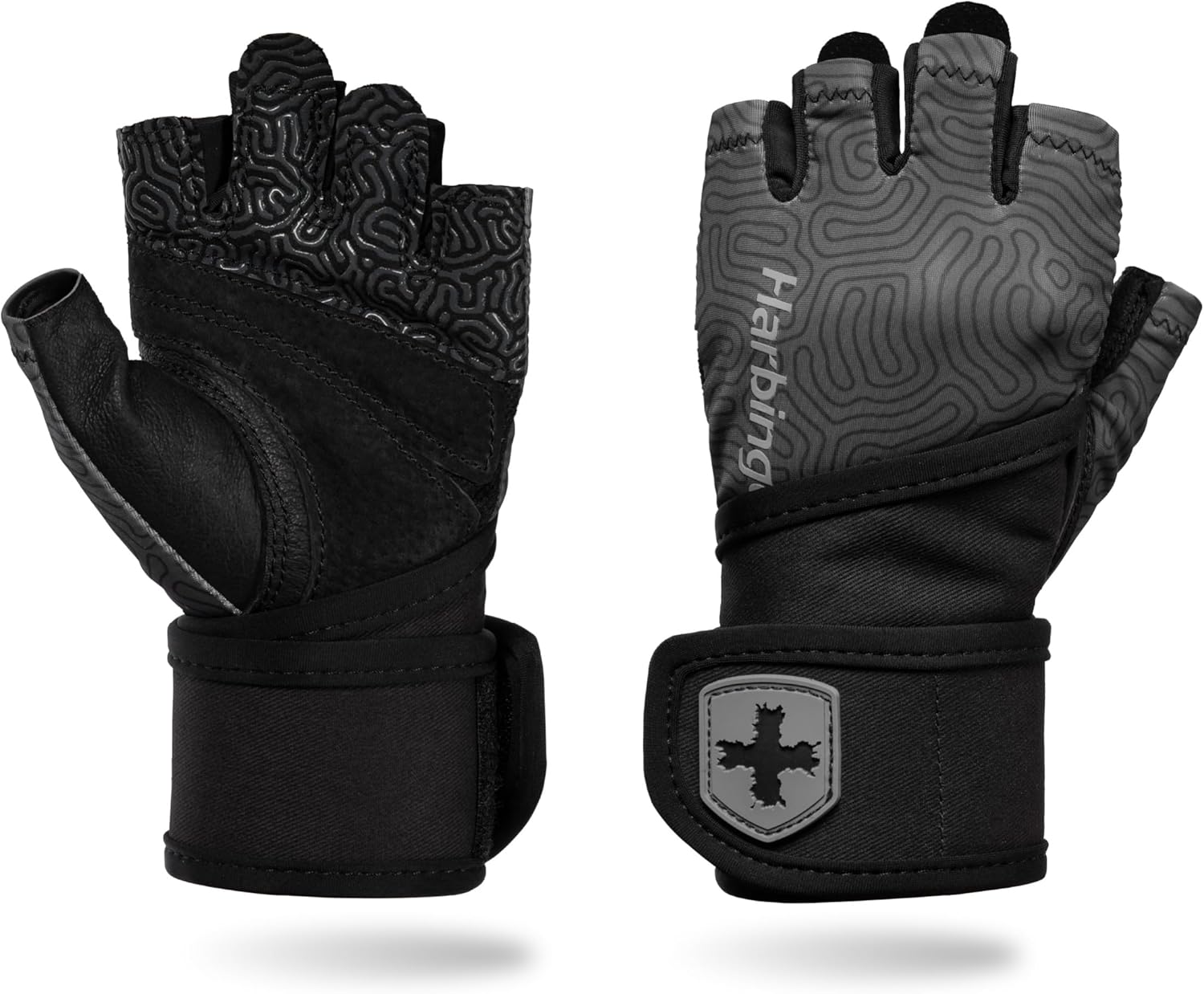 Harbinger Pro Wristwrap Gloves 3.0 - Enhanced Grip, Superior Wrist Support, Breathable 4-Way Stretch Lycra, Durable Leather Palm, Half-Finger Design for Weightlifting, Fitness Training, Women's Medium Carbon