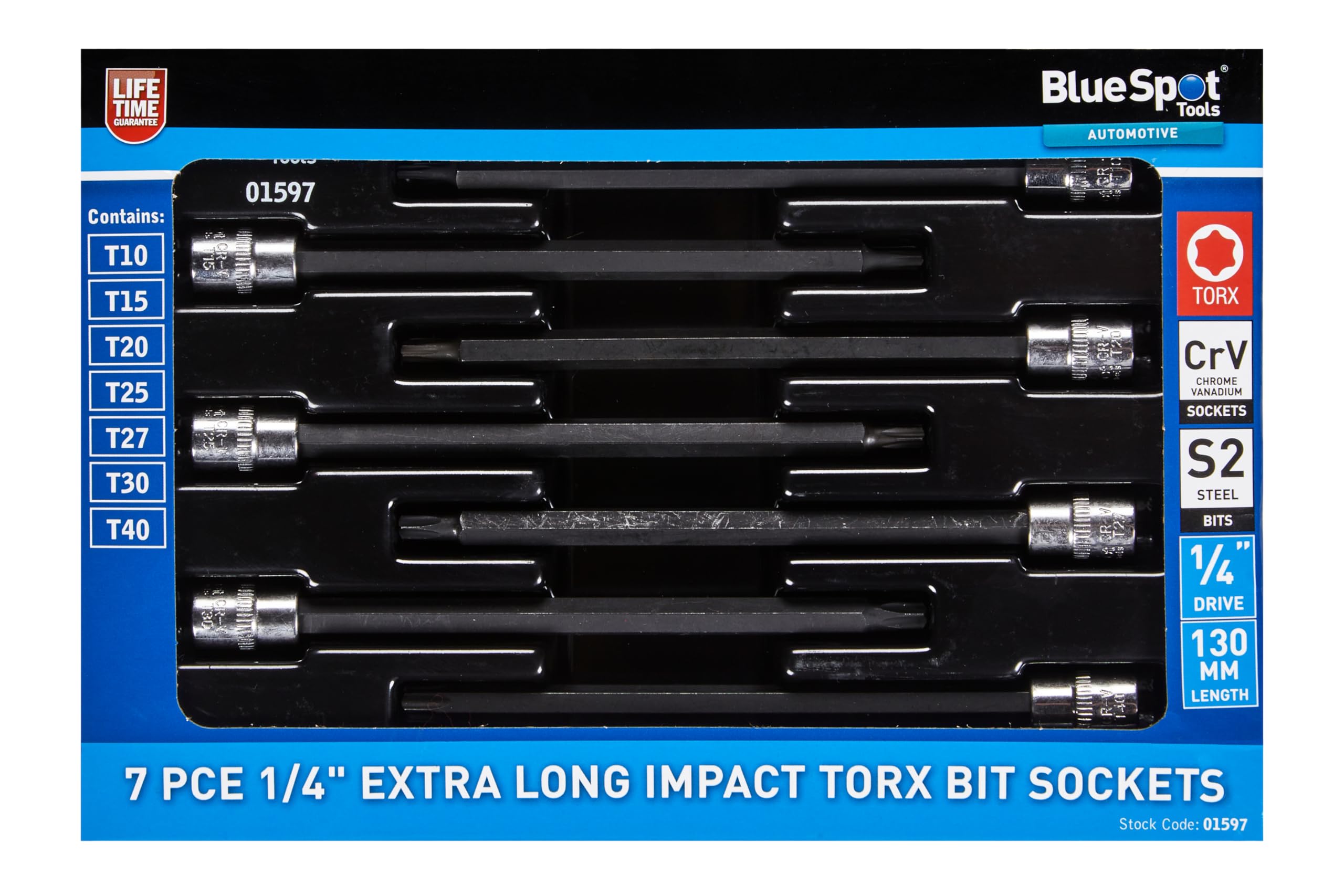 Blue Spot Tools 7 PCE 1/4" Extra Long Impact Torx Bit Sockets (T10-T40)