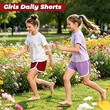 BAIQIAN Girls Shorts Summer Athletic Running Gym PE Colourful Cotton Sports Shorts Black Red Rose Purple Casual Beach Pants 11-12 Years - 3