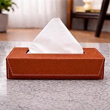 LEEZEL| Tissue Box Holder with 100 Pulls Cotton Rags Tissue | Handcrafted Fine Leather - Like Finish | for Gifting, Office Desks, Cars & Home Décor | Durable & Water Resistant. (TAN)