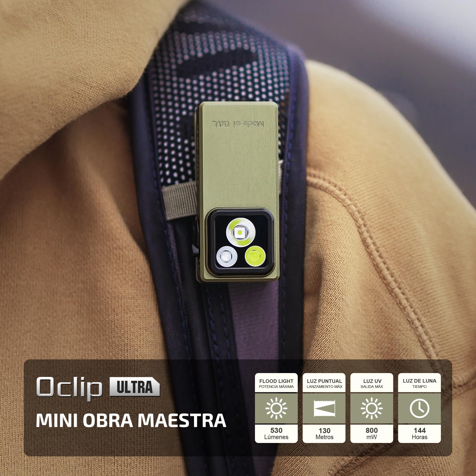 OLIGHT Oclip Ultra Mini Linterna de Clip EDC Recargable 530LM 130M | Fabricado en OAL, Magnetizable, Resistente al Agua IPX6, Luz Concentrada/Difusa y Rayos UV, Para Uso Exterior e de Emergencia
