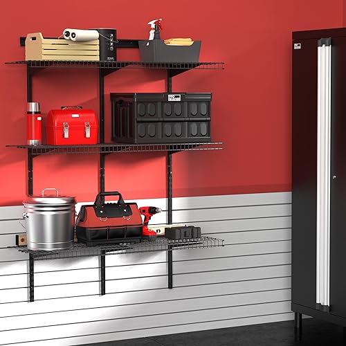 Miniatura 7 de ClosetMaid MaxLoad - Kit de estante de pared resistente para garaje, 3 estantes, estanterías de alambre ShelfTrack ajustables, acabado negro