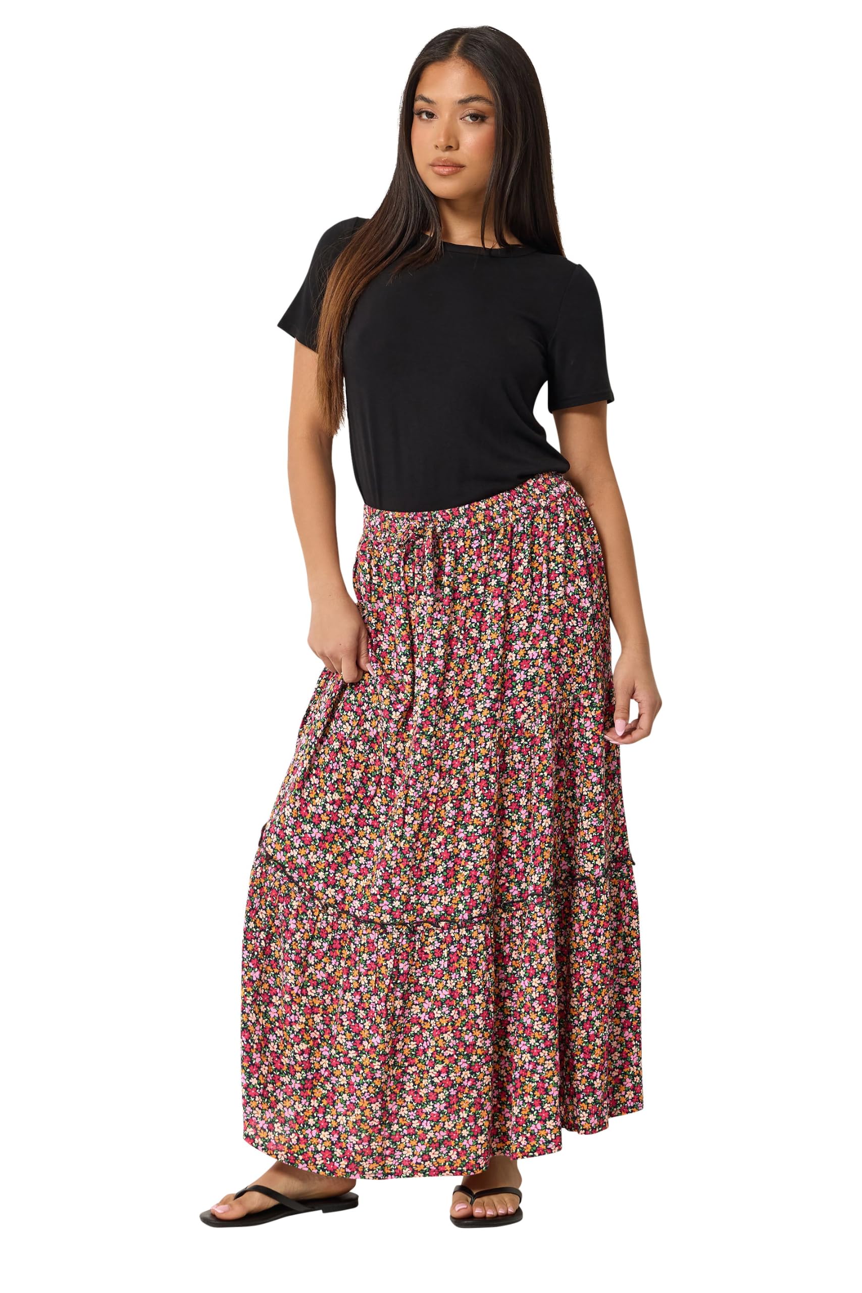 M&Co Women's Petite Ditsy Floral Maxi Skirt in Pink | Size: 12