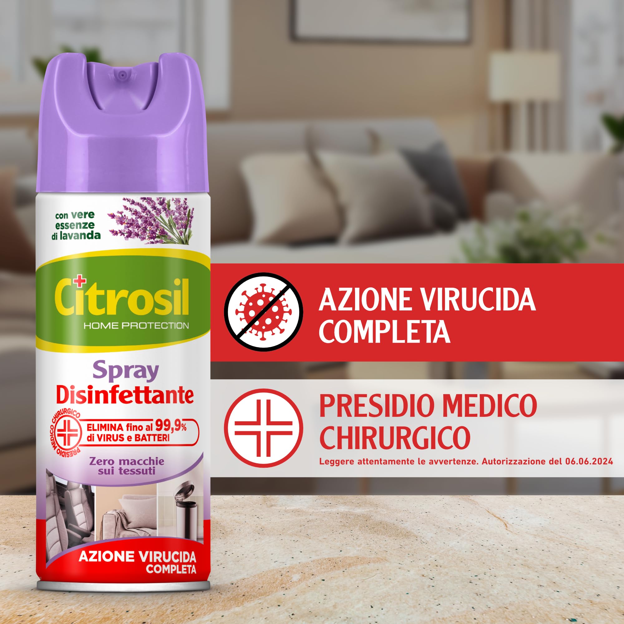 Citrosil Disinfettante Spray, Azione Virucida Completa, Elimina Fino al 99,9% di Virus e Batteri, Essenza di Lavanda, 300 ml x 12 Confezioni
