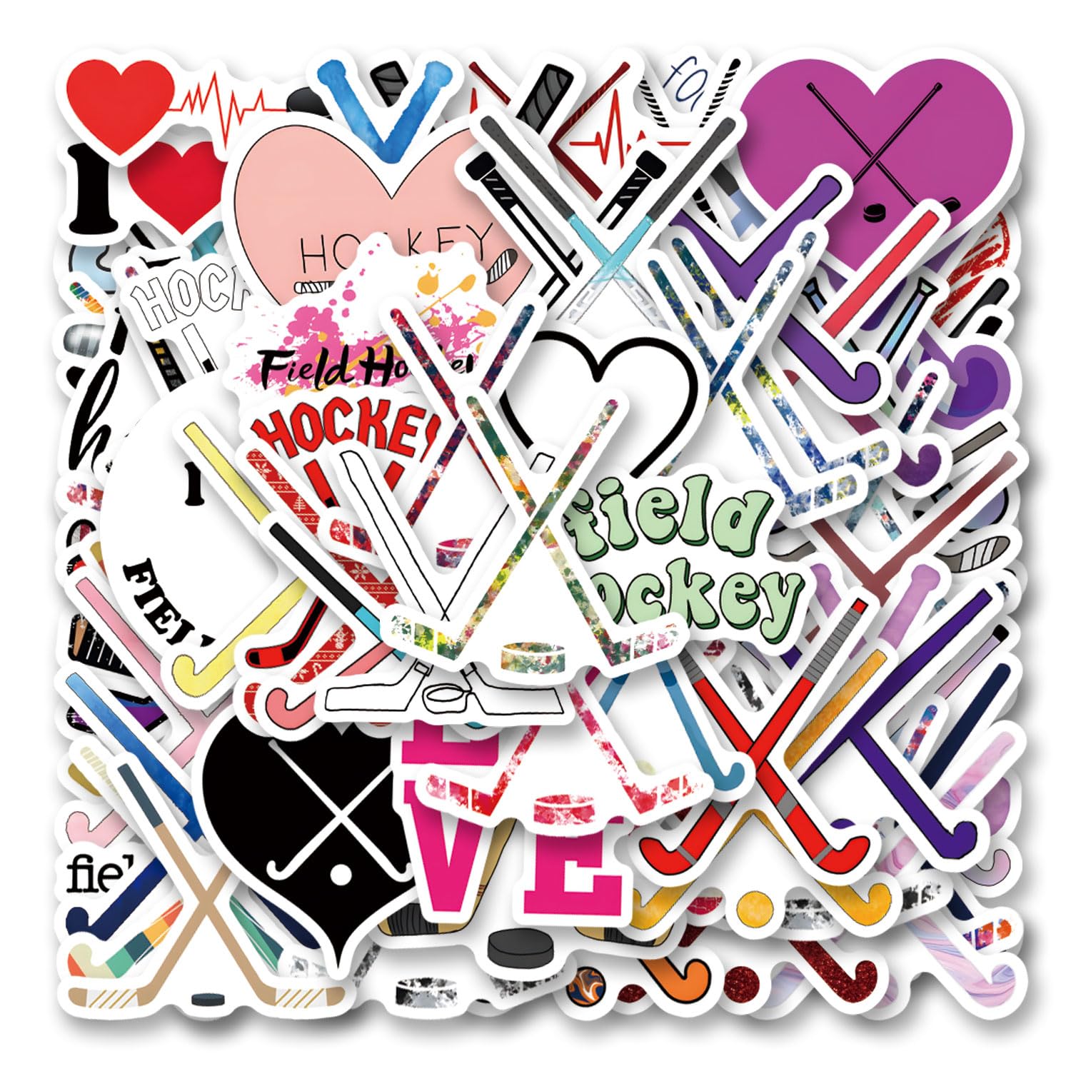67Pcs Field Hockey Stickers Decals Pack,Recreational Vehicle Cute Cartoon Stickers Vinyl Reusable Waterproof Vinyl Decals,for Water Bottle Phone Laptop Guitar Scrapbook Luggage