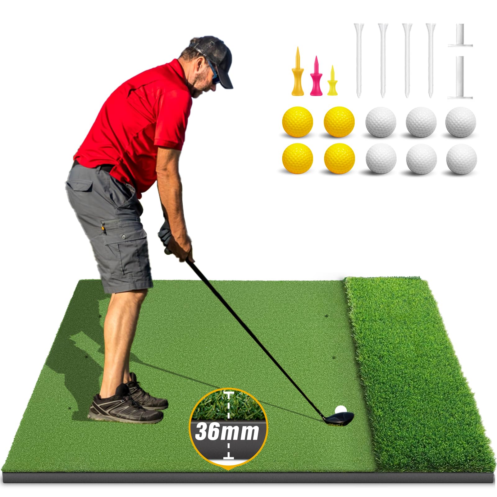 Dual-Turf Golf Mat 36mm 5x4ft 5x5ft Extra Thick Golf Hitting Mats Practice Outdoor Indoor High-Density Artificial Hitting Training