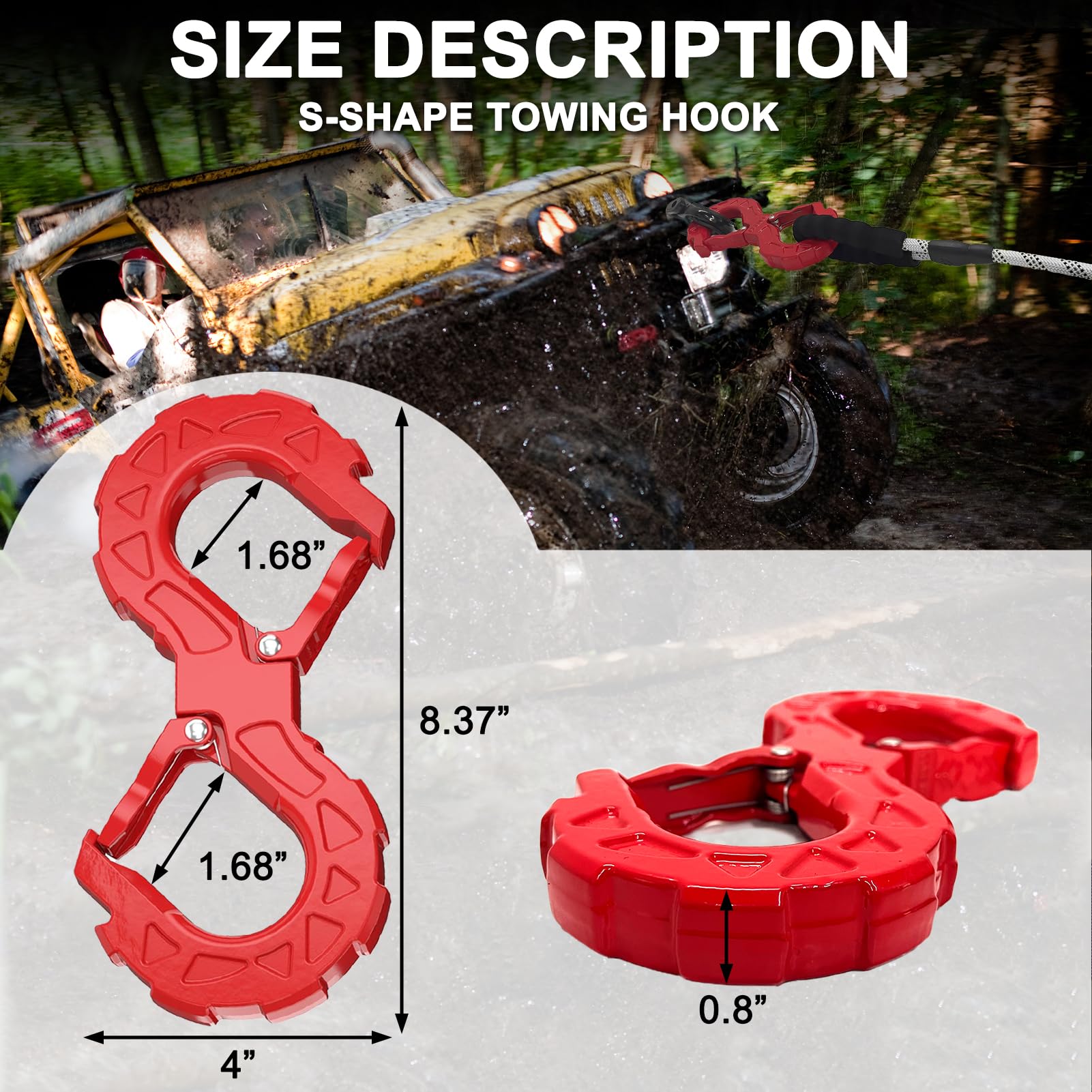 S-Shape 3/8" Winch Shackle - Galvanized Recovery Hook For Towing Trucks, SUVs, ATVs