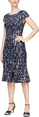 Alex Evenings Women's Tea Length Embroidered Cocktail Dress with Godets, Wedding