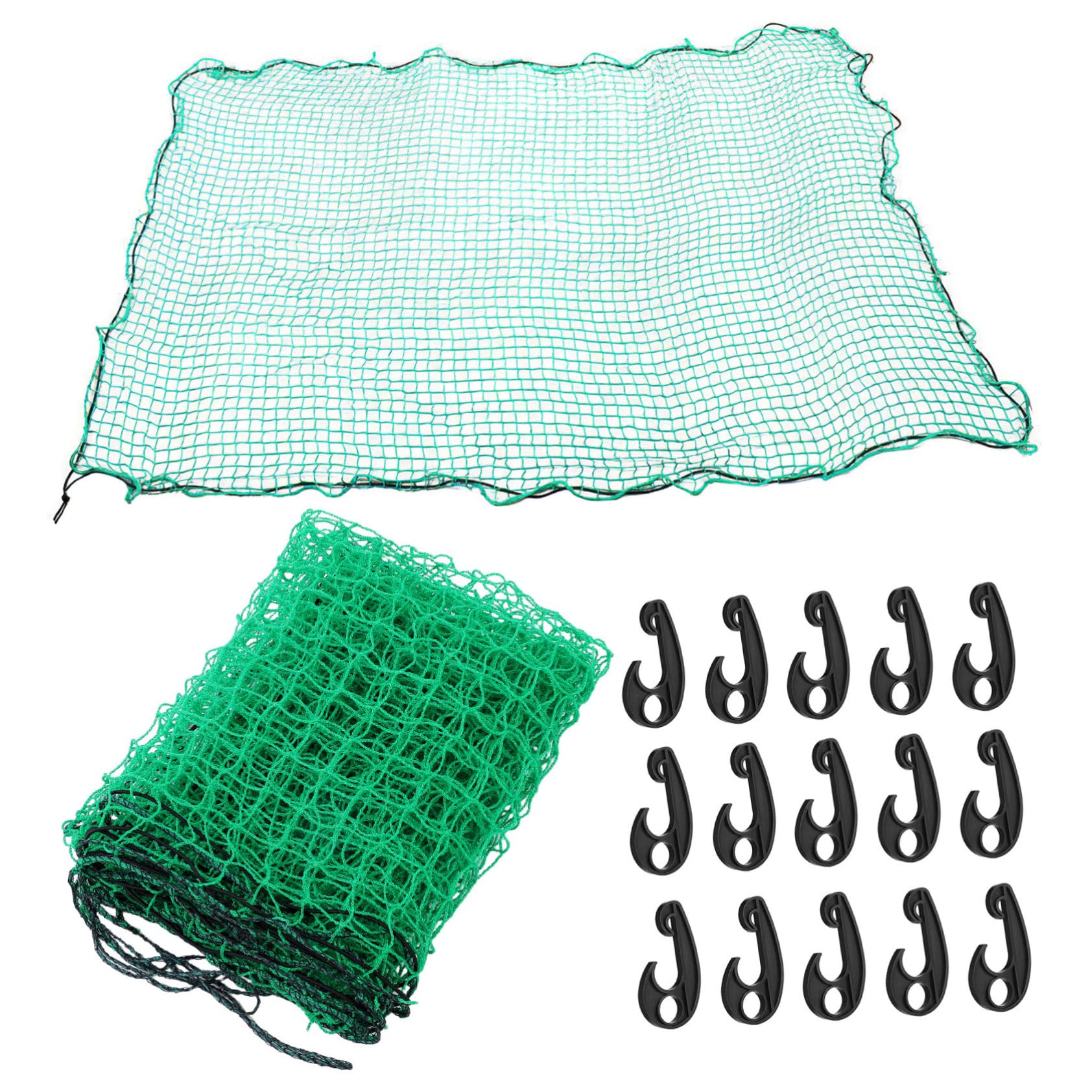 LKW Ladeflächennetz 2x3m Nylon Grün mit Elastischen Gurten | 15 Haken, für Pickup und Anhänger, Reißfest, Abriebfest, für Umzüge und Transport