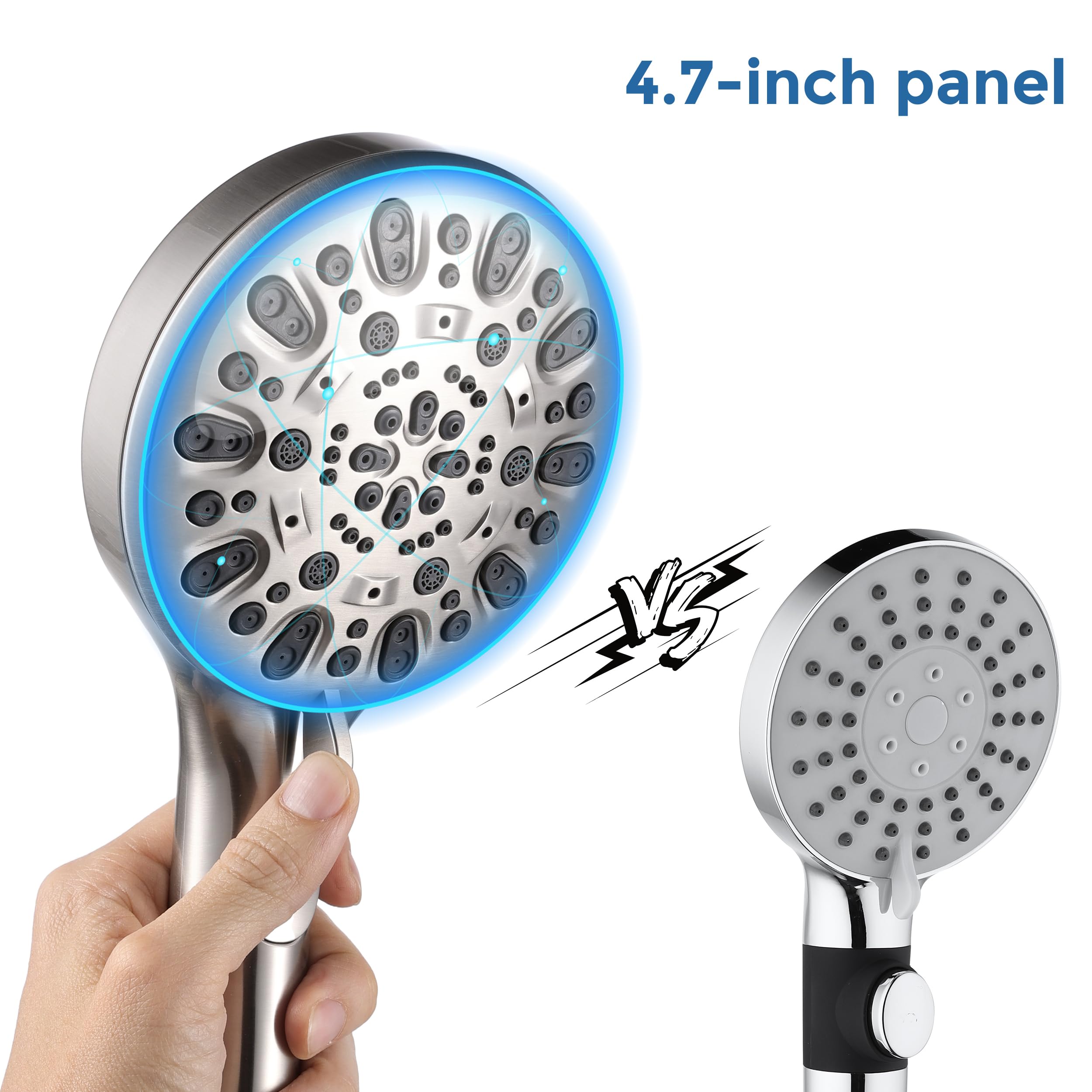 Iopsk Soffione doccia con combinazione a 7 getti, soffione doccia manuale con interruttore on/off, soffione doccia rimovibile ad alta pressione con tubo lungo 152,4 cm (nichel spazzolato)