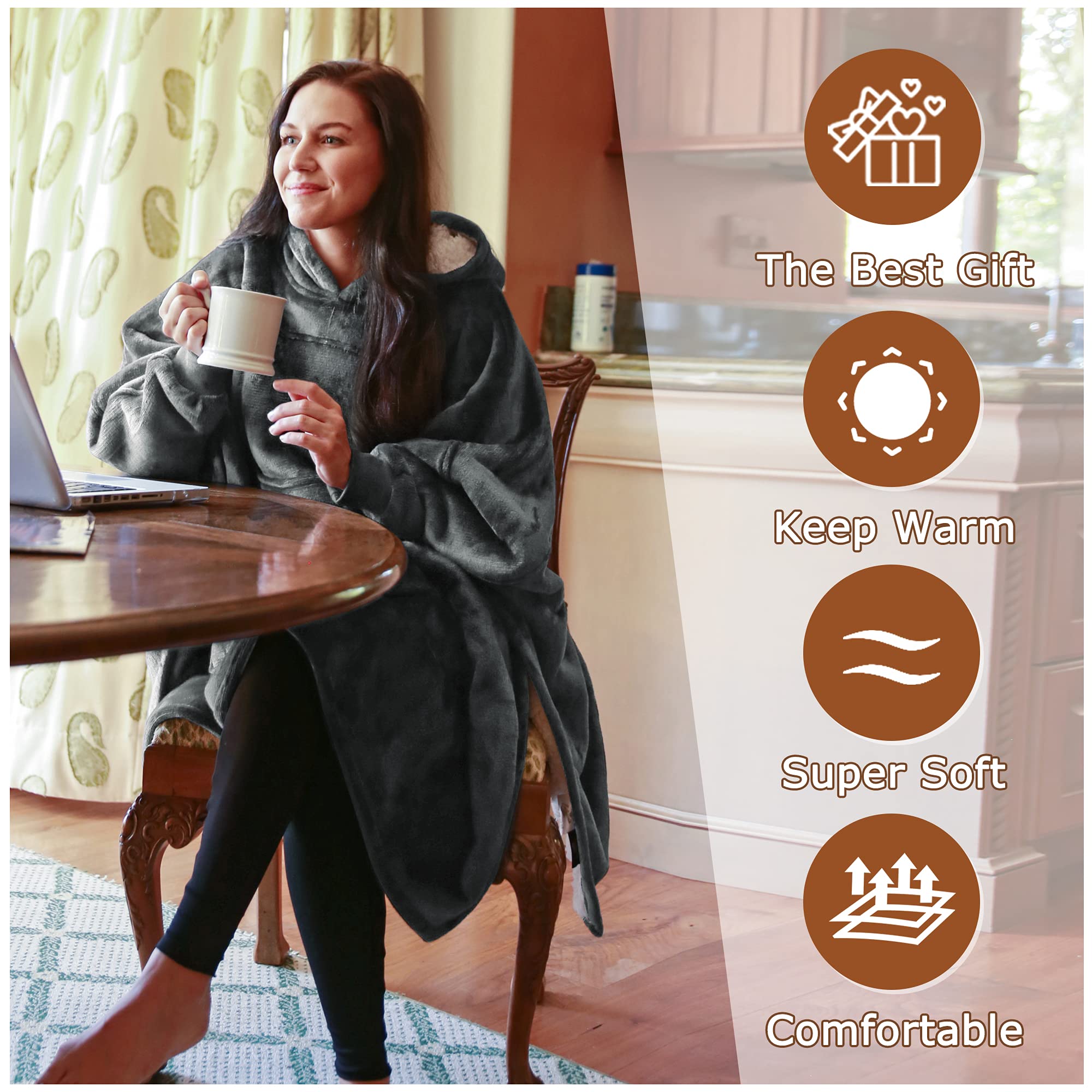 Catalonia Oversized Hoodie Sweatshirt Poncho, Casual Hoodie Cape, Batwing Coat Pullover Blanket | Fluffy Sherpa, Comfortable, Roomy | Gift for Adults Women Men