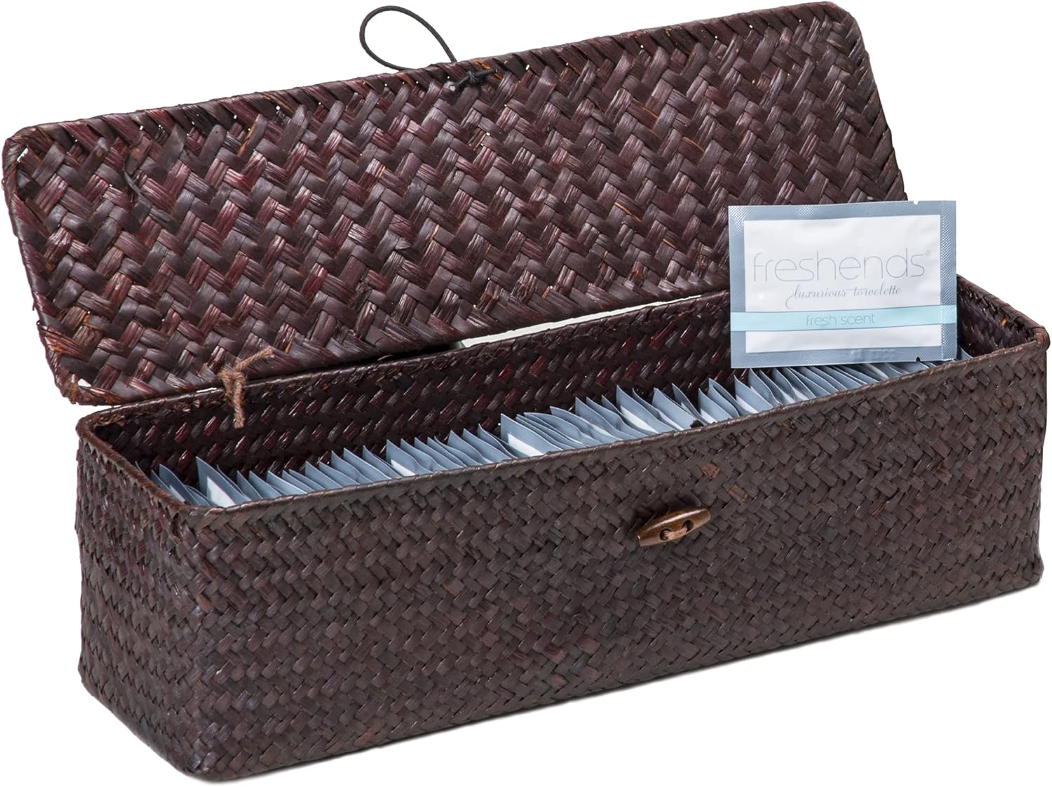 Freshends Powder Room Basket with Lid plus 80 Personal Wipes — Storage for Wipes and Other Household Items, Bathroom Counter Organizer, Wicker Baskets for Organizing - (Natural, Gray)