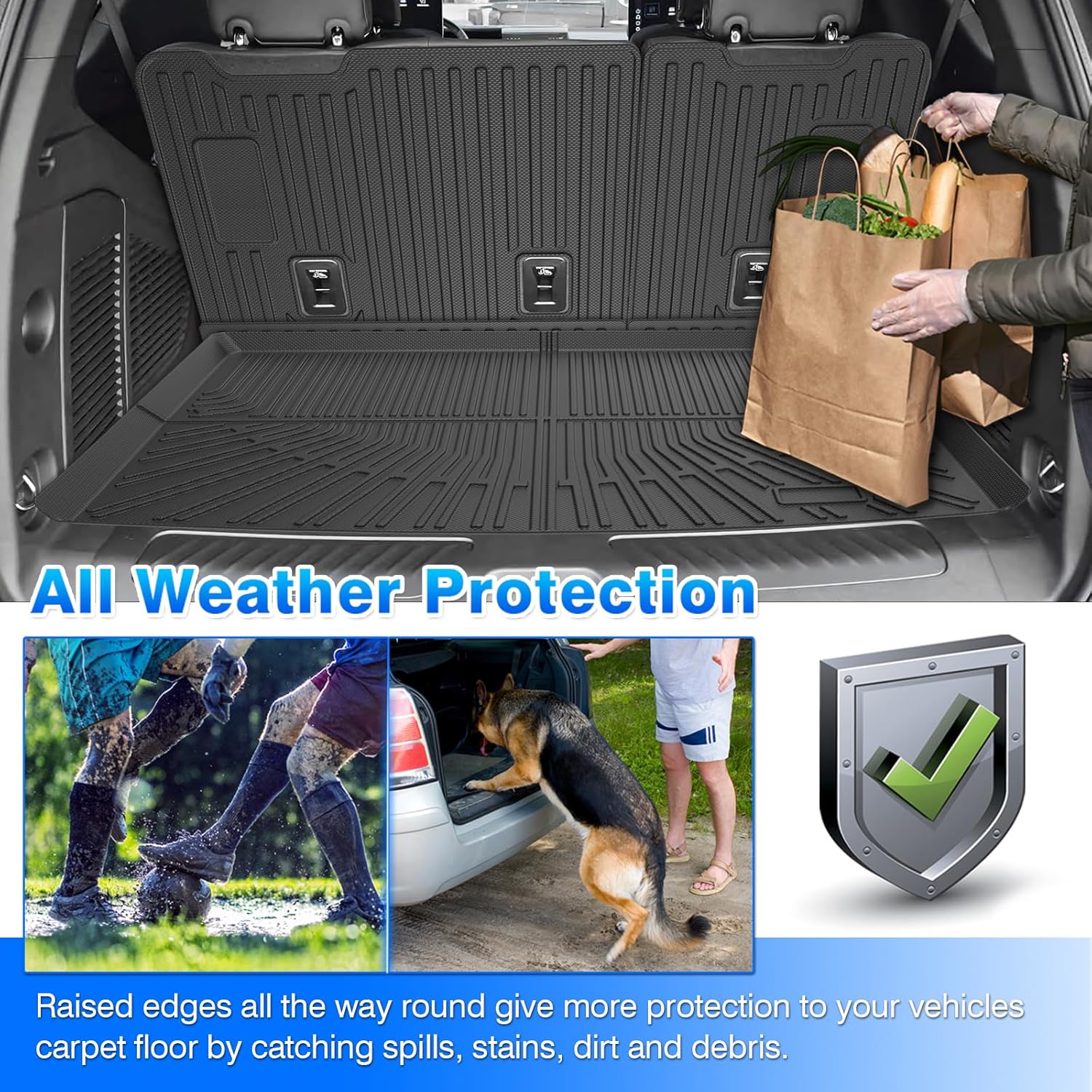 Floor Mats for 2015-2020 Chevy/Chevrolet Suburban & GMC Yukon XL 8 Seats, All Weather Cargo Liner for Suburban Accessories, Heavy Duty TPE Cargo Mats, Car Accessories - Image 7