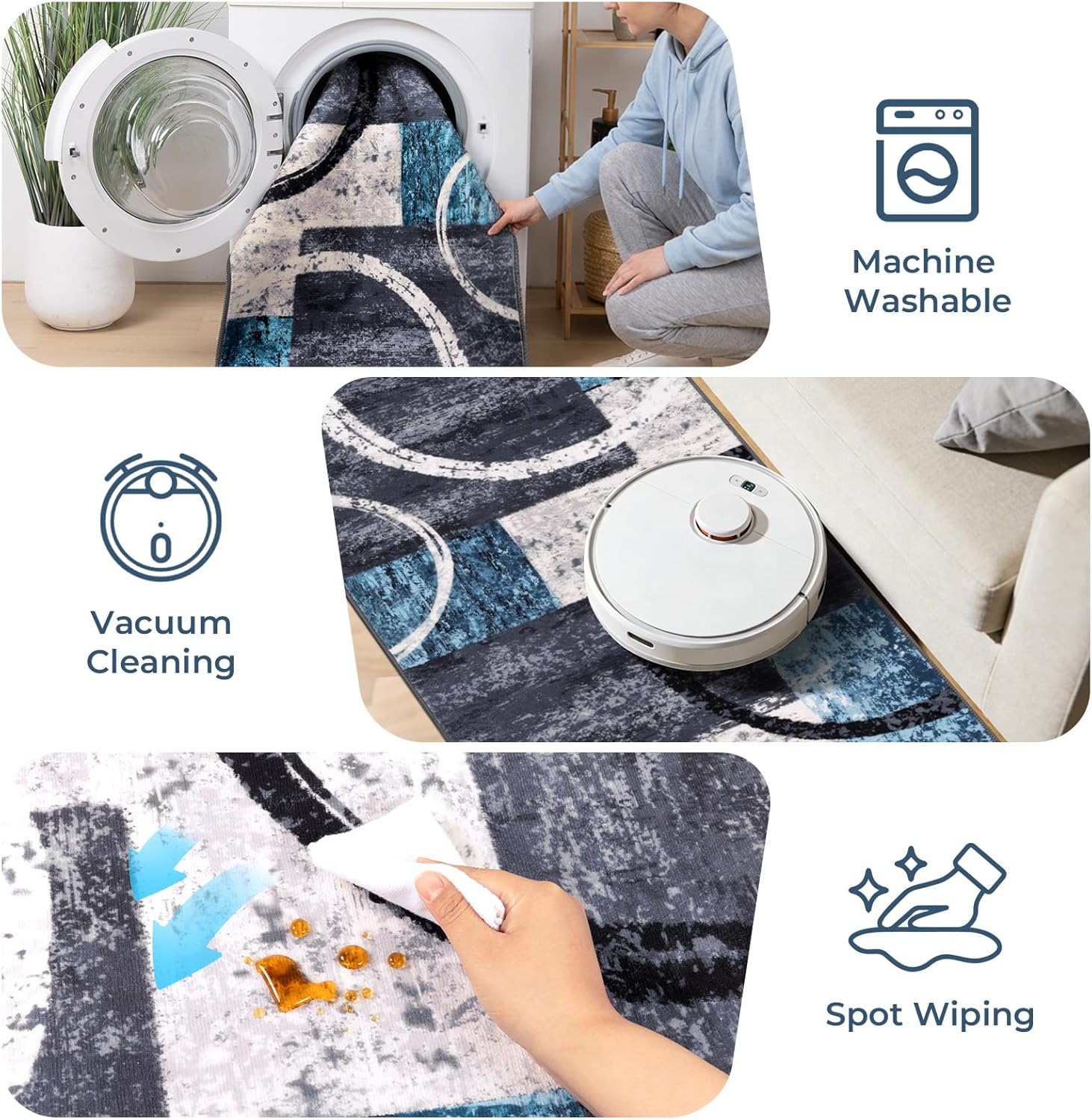 Yamaziot Modern Abstract Runner Rug, Ultra Soft 2x10 Washable Rug with Non-Slip Backing, Low Pile Patchwork Throw Carpet for Hallway, Entryway, Kitchen, Bedroom (Beige, Geometric Circle)