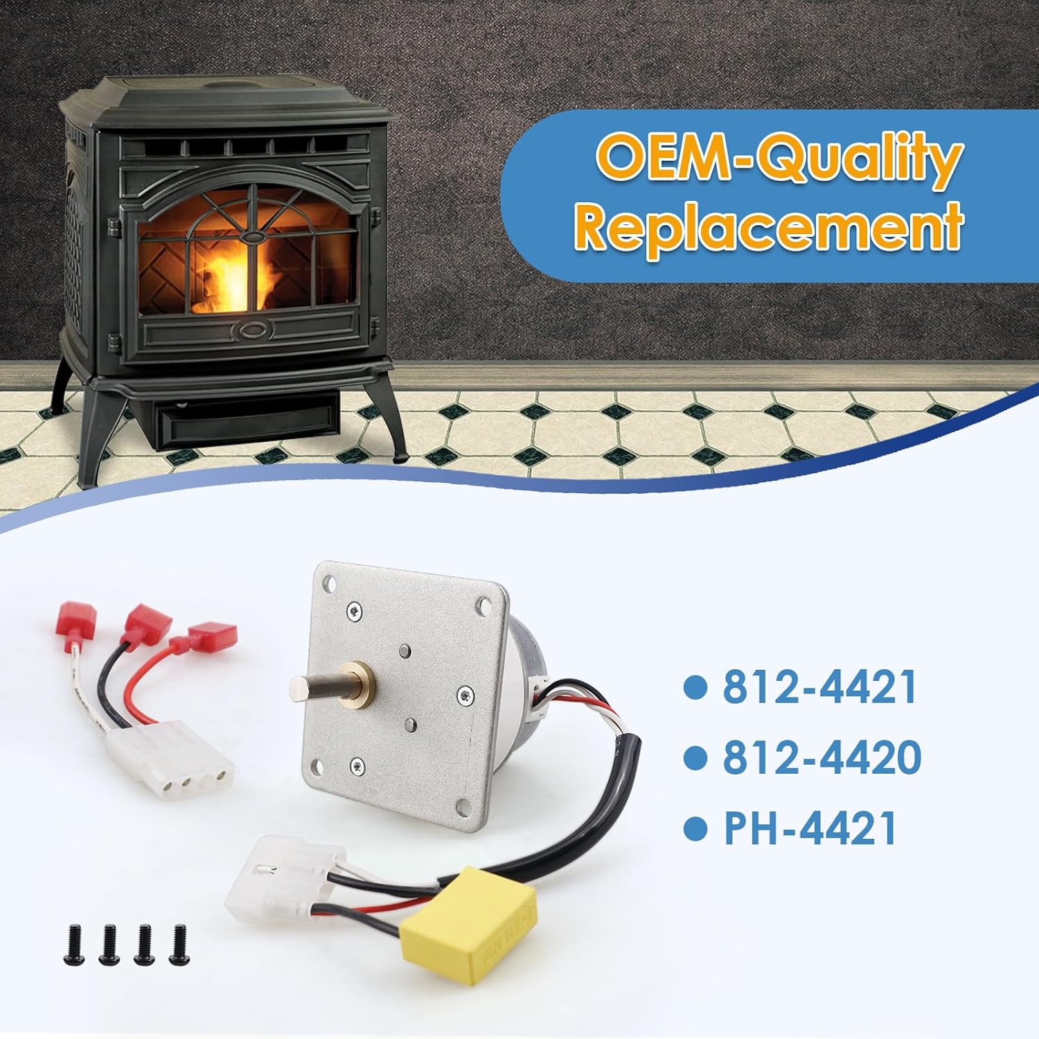 812-4421 Auger Feed Motor Heatilator Compatible with CAB50 PS35 PS50 7000-500 PH Replacement for Quadra-Fire Part 812-4421/812-4420 2.4RPM 120V Auger Feed Motor