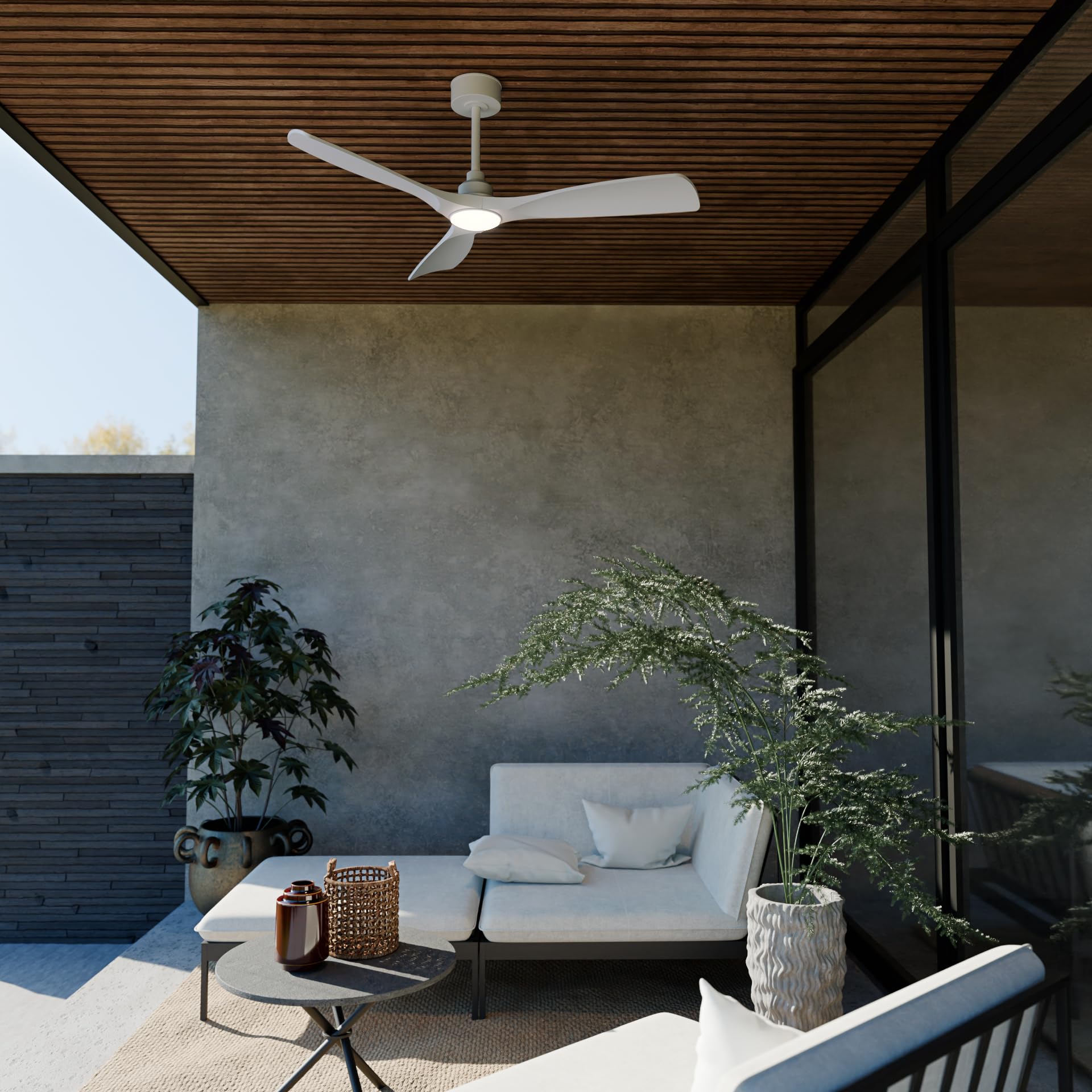 Sulion Ventilador de Techo con Luz LED CARLA L- Motor DC - Blanco - 20-32m² - ∅132 cm - IP44