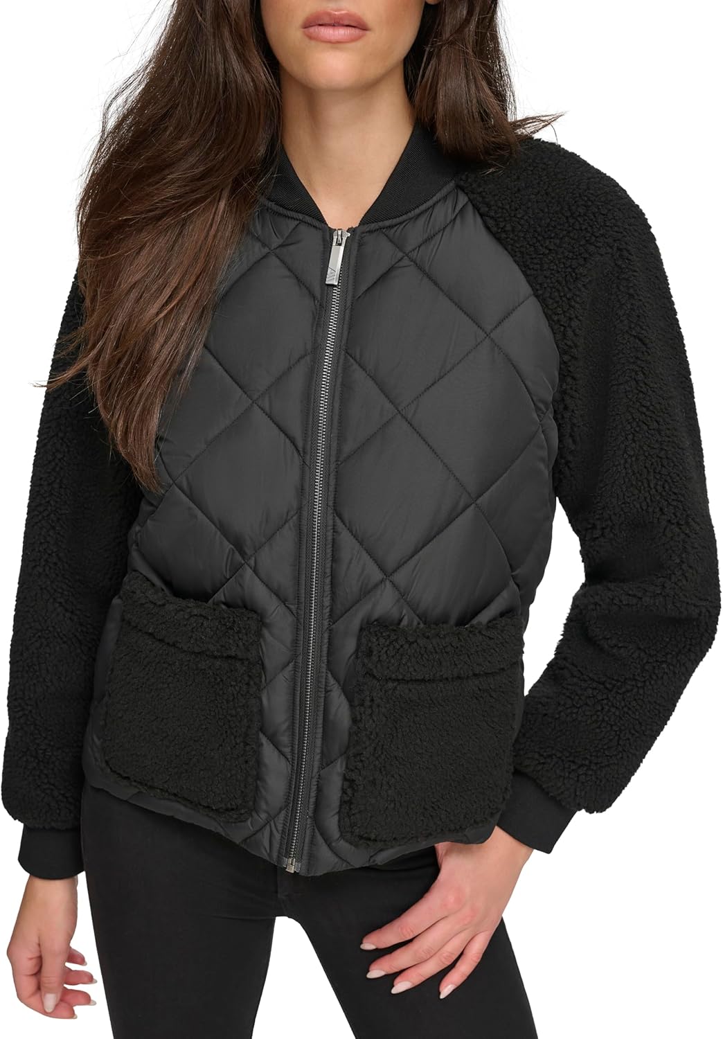 Andrew Marc womens Mixed Sherpa Bomber Jacket - Image 2