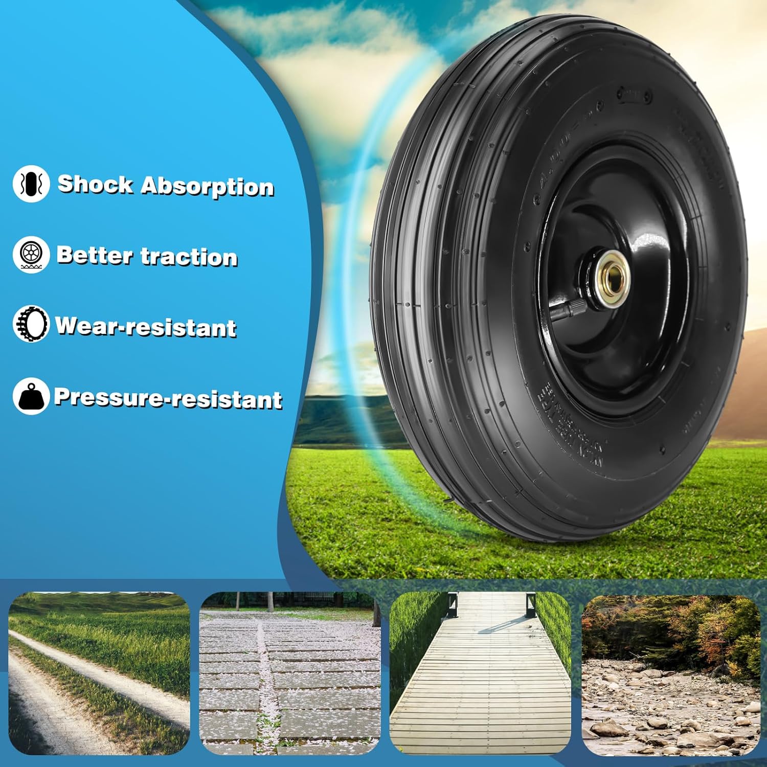 SIMEIQI 13×4.00-6” Pneumatic Tire and Wheel Compatible with Wheelbarrow,5/8" and 3/4" Bearings Centered Hub for Garden Carts Trolley Dolly